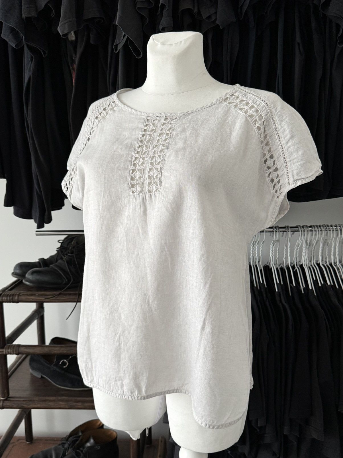 120% Lino 120% Lino Women’s Summer White Blouse Size L / US 10 / IT 46 - 3 Thumbnail