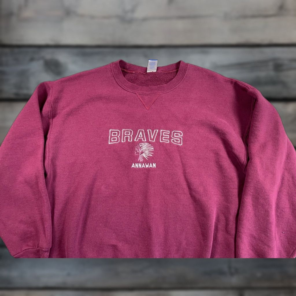 Russell Athletic VINTAGE Russell Athletic Sweatshirt Adult Large Red - Annawan Braves Embroidered Crew Neck Pullover Shirt Men Russel Athletic Tag Size US M / EU 48-50 / 2 - 1 Thumbnail