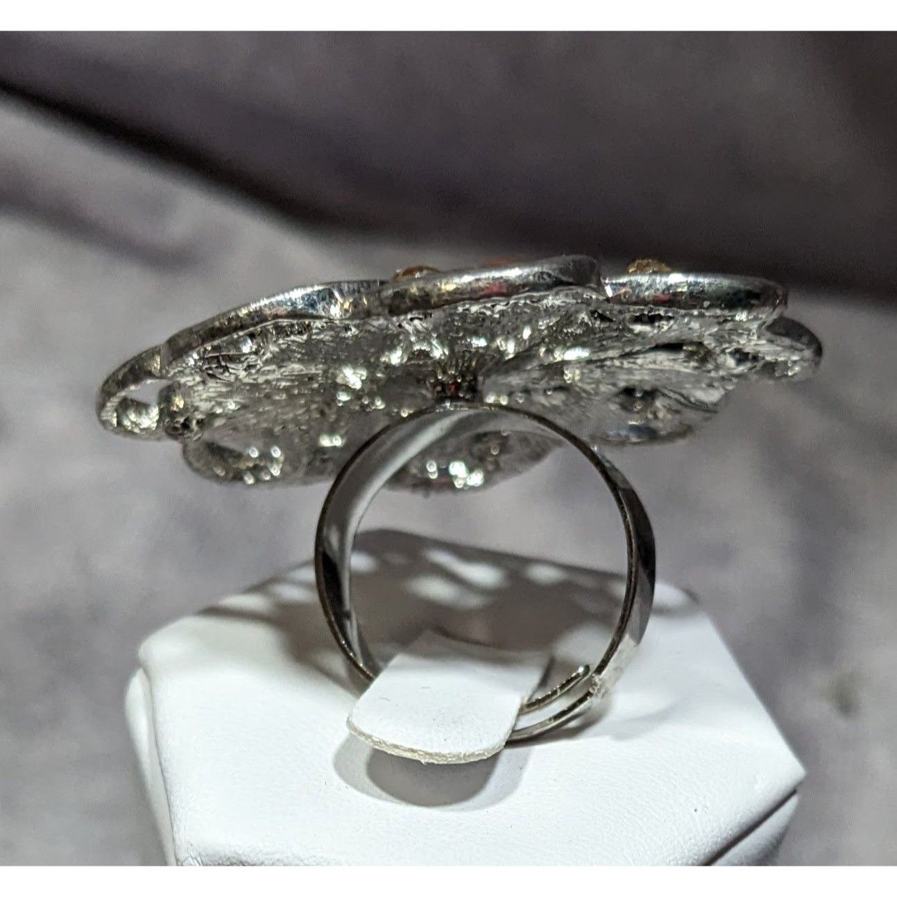 Other Fairycore Glam Brown And Silver Tone Rhinestone Flower Ring Size ONE SIZE - 7 Thumbnail