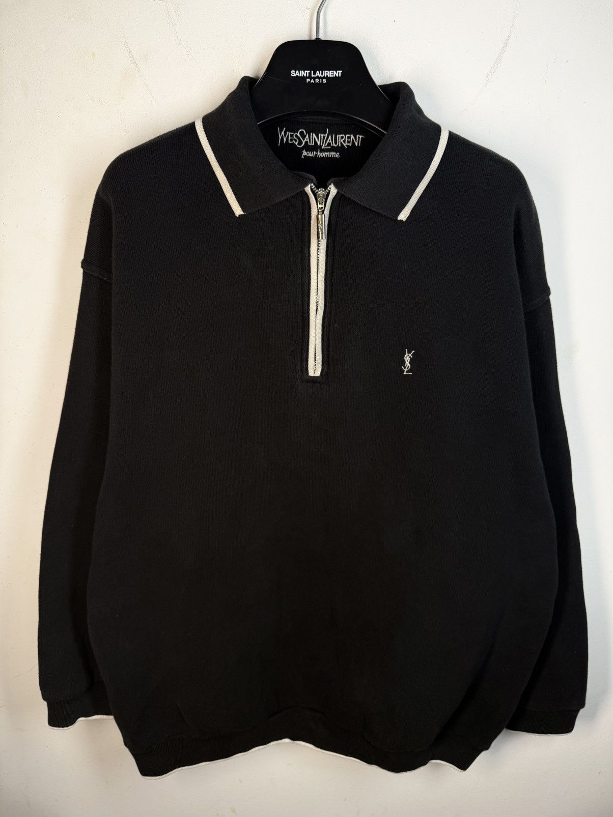 Yves Saint Laurent 90s YSL Sweatshirt 1/4 Quarter Zip Black Vintage Sweater Size US XXL / EU 58 / 5 - 2 Thumbnail