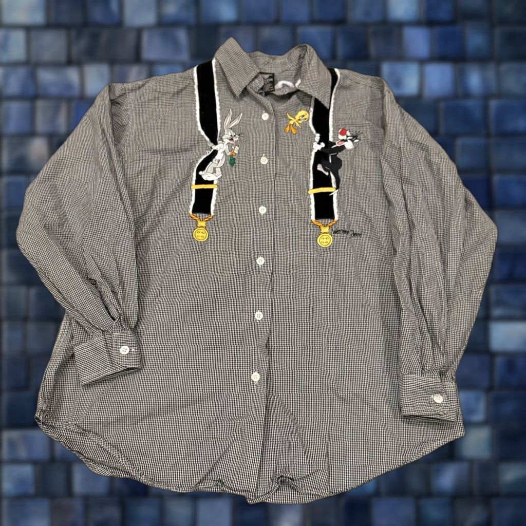 Vintage VINTAGE Looney Tunes Embroidered Long Sleeve Plaid Shirt Sz M Warner Bros Ladies Size M / US 6-8 / IT 42-44 - 1 Thumbnail