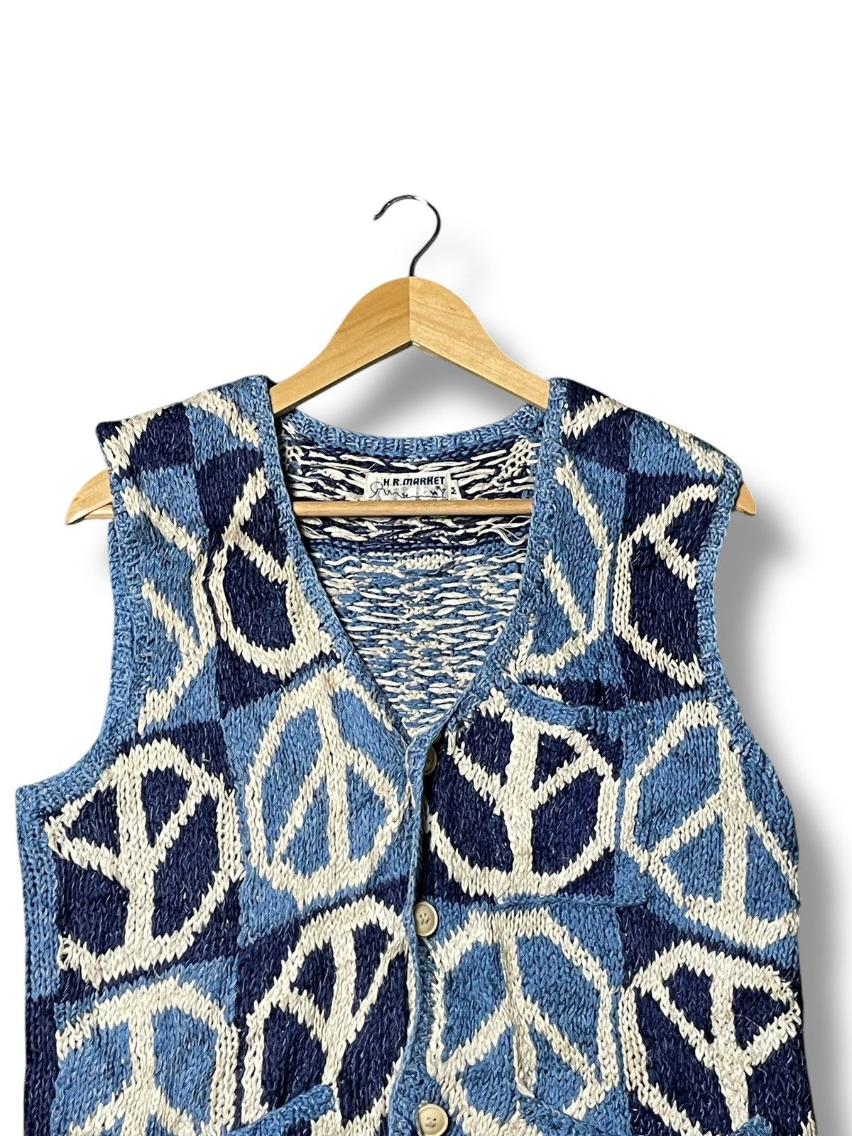 Japanese Brand × Vintage H.R Market Peace Patterned Knit Vest (43) Size US M / EU 48-50 / 2 - 2 Thumbnail