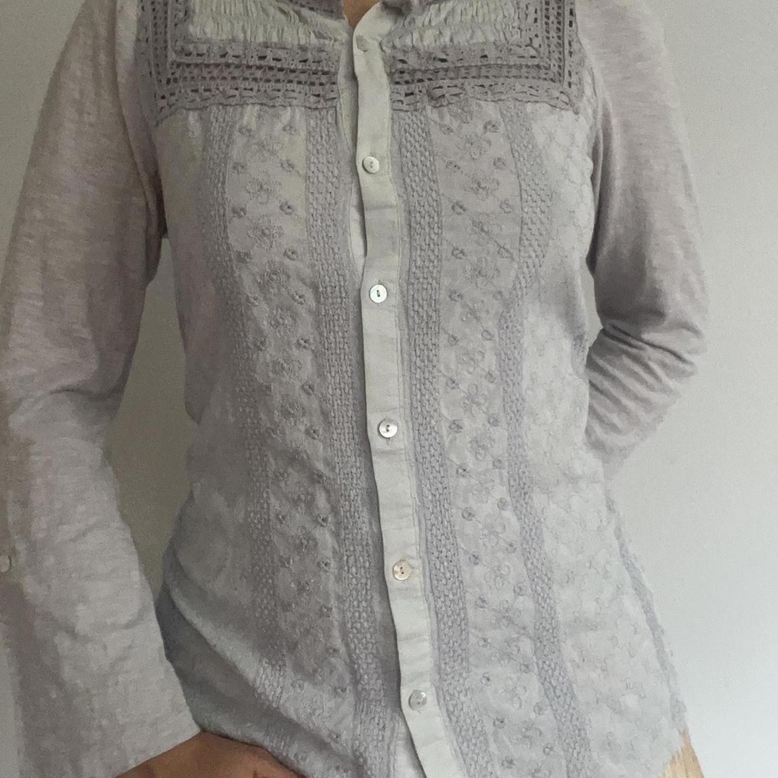 Other Grey and white cotton blouse with embroidery and buttons Size M / US 6-8 / IT 42-44 - 2 Thumbnail
