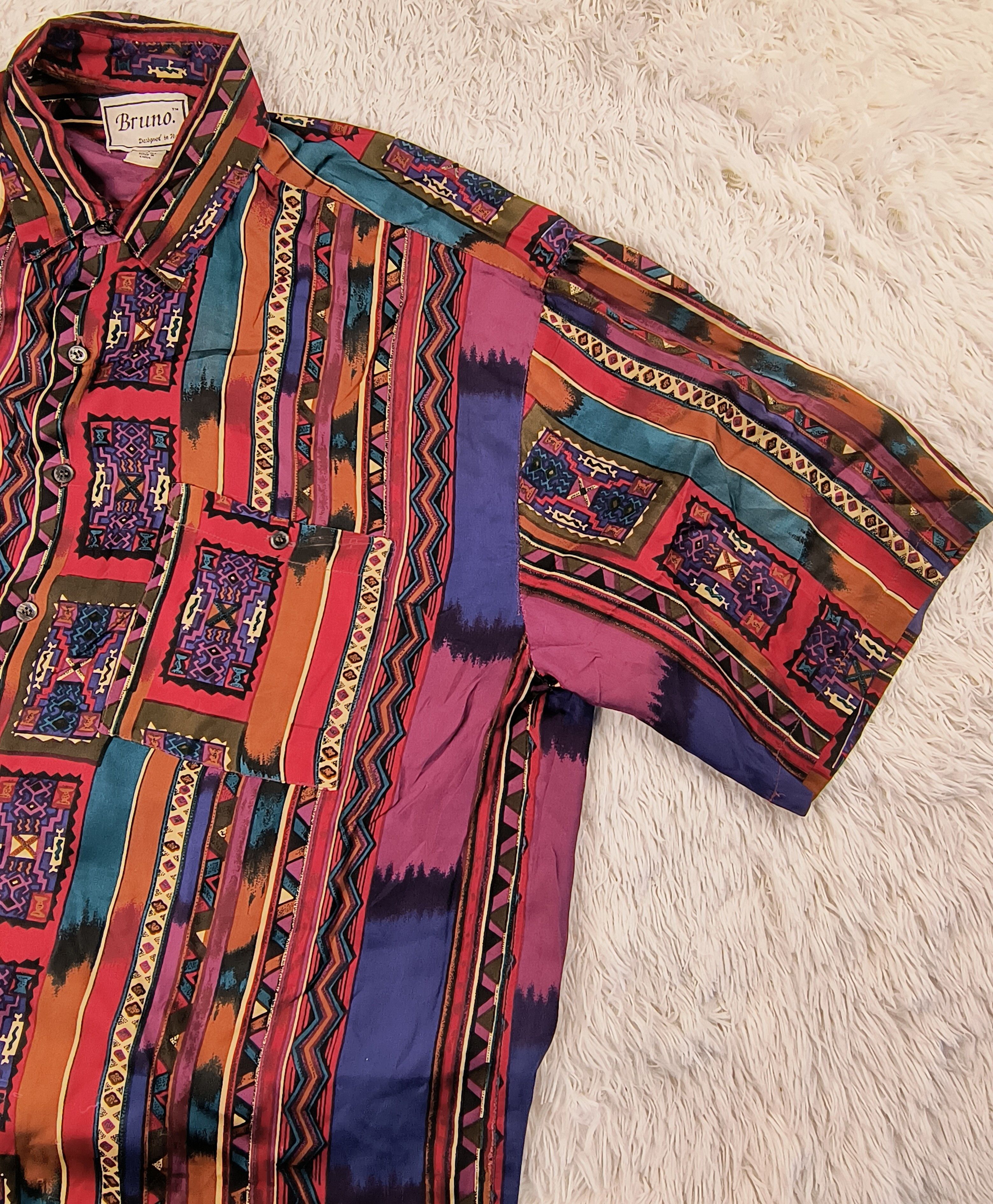 Vintage Vintage Bruno 100% silk 90s button up shirt Size US L / EU 52-54 / 3 - 6 Thumbnail