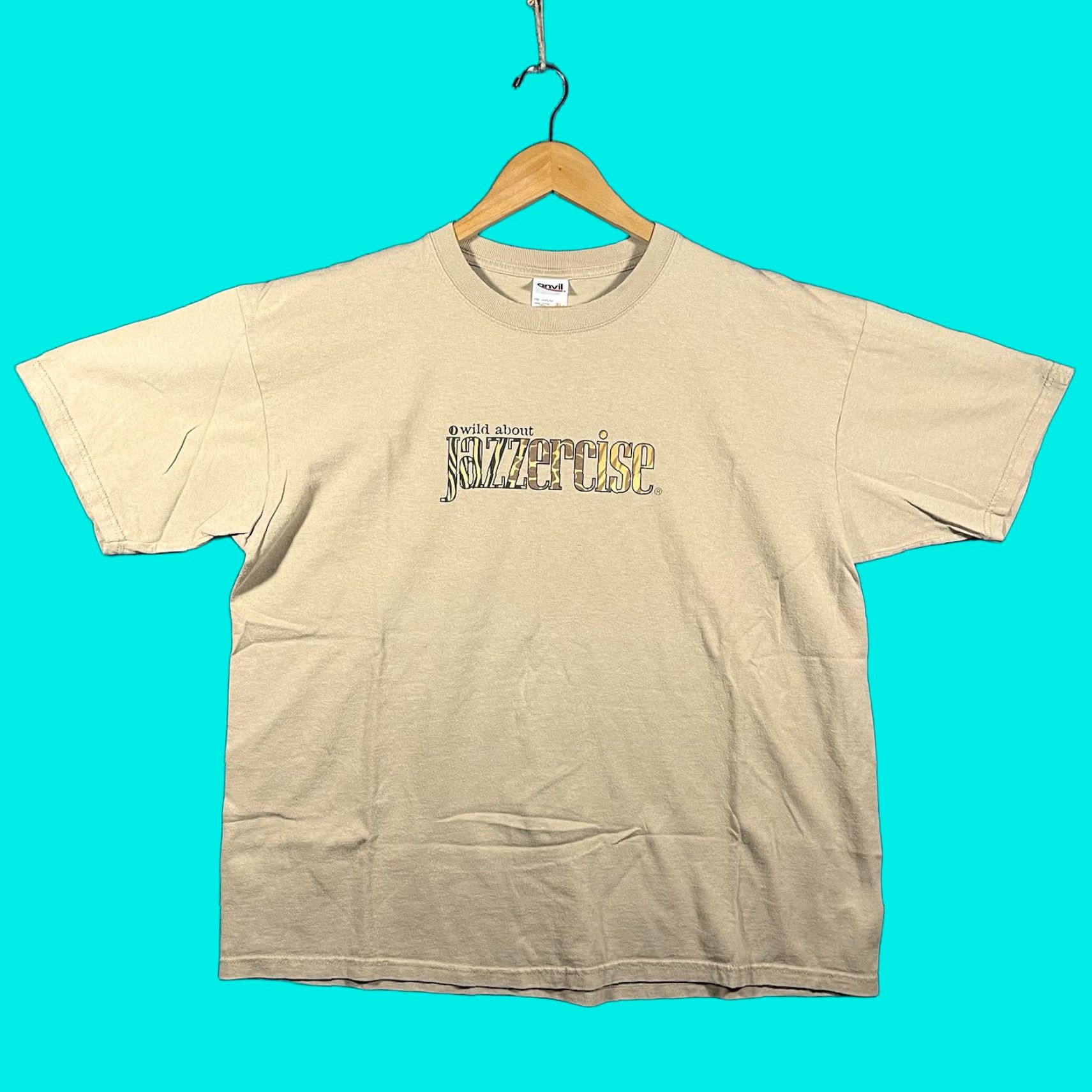 Anvil VINTAGE Anvil Shirt Mens XL Tan 90s Fitness Dance Crew Neck Short Sleeve T-Shirt Easy Care Cotton | Wild About Jazzercise Size US XL / EU 56 / 4 - 1 Thumbnail