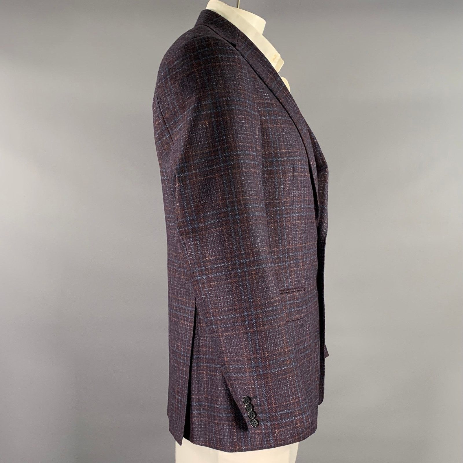 Canali CANALI Size 42 Navy Brown Plaid Wool Notch Lapel Sport Coat Size 42R - 3 Thumbnail