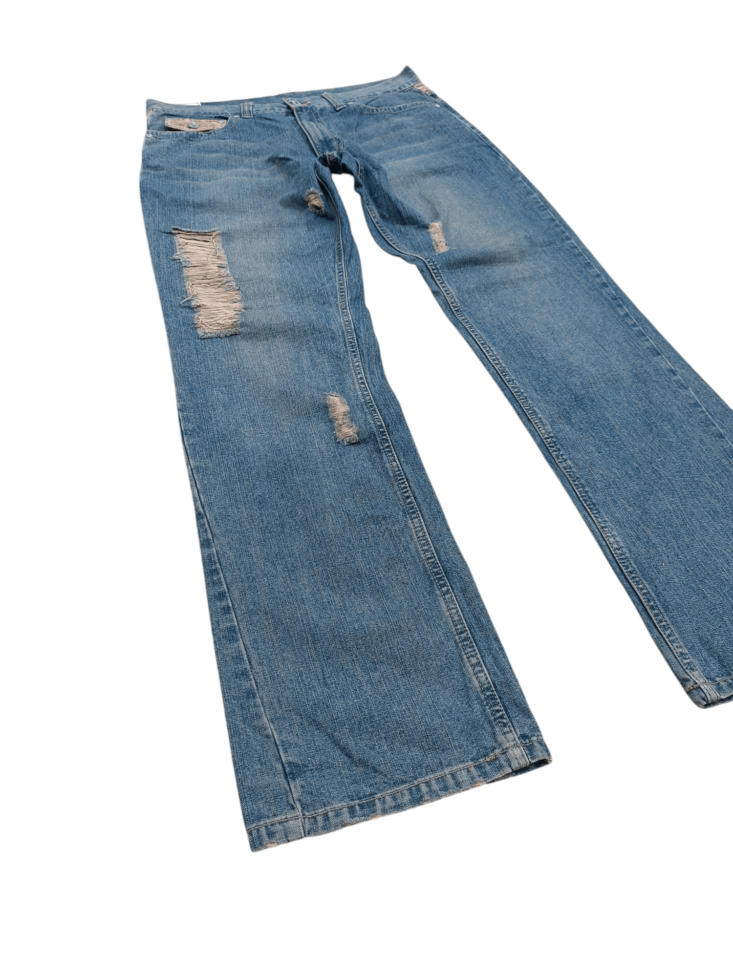 Japanese Brand FLARE JEANS JUNGLE STORM BLUE FADED DISTRESSED DENIM PANTS Size US 30 / EU 46 - 1 Thumbnail