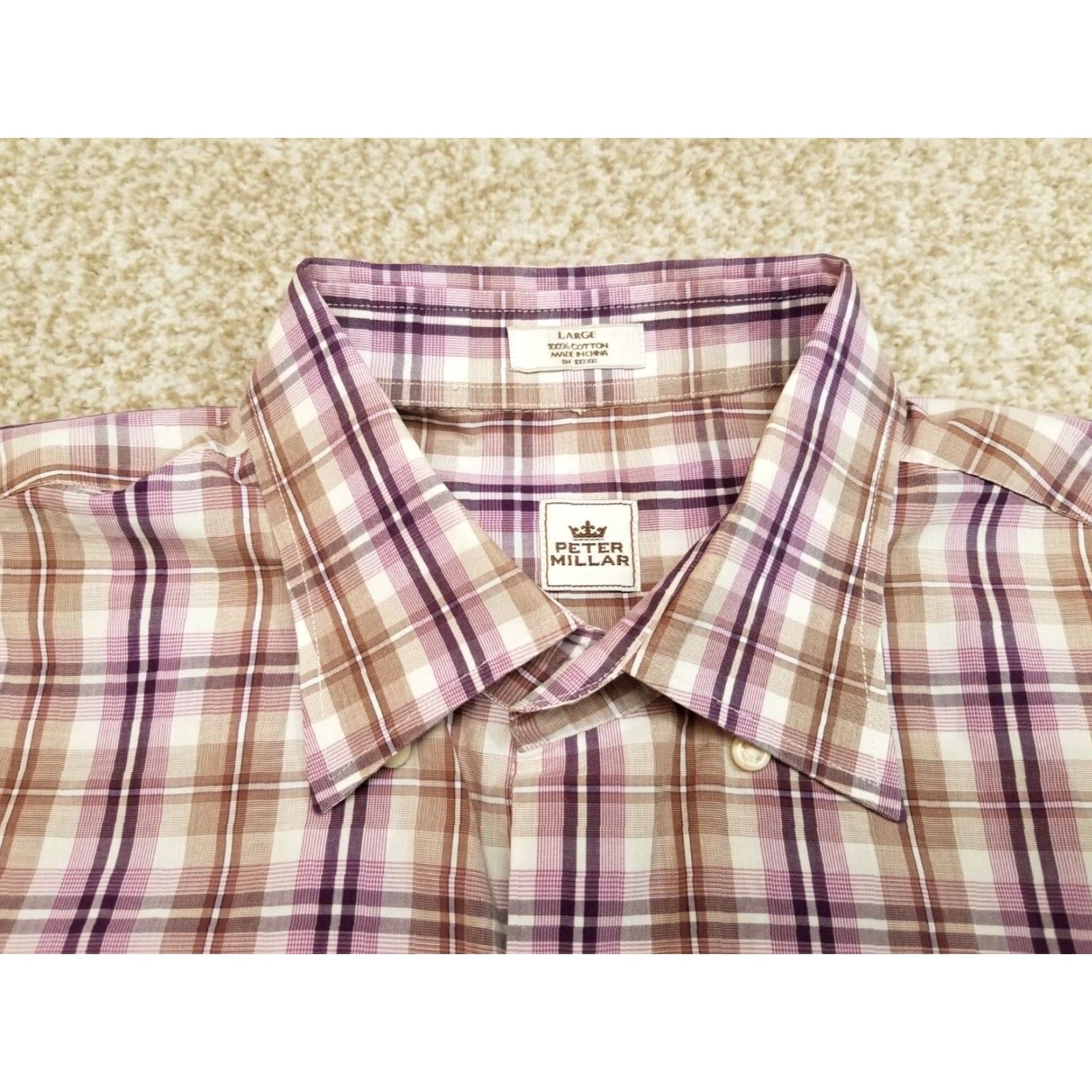 Peter Millar Peter Millar Shirt Men Large Purple Brown Plaid Button Down Casual Dress Cotton Size US L / EU 52-54 / 3 - 4 Thumbnail