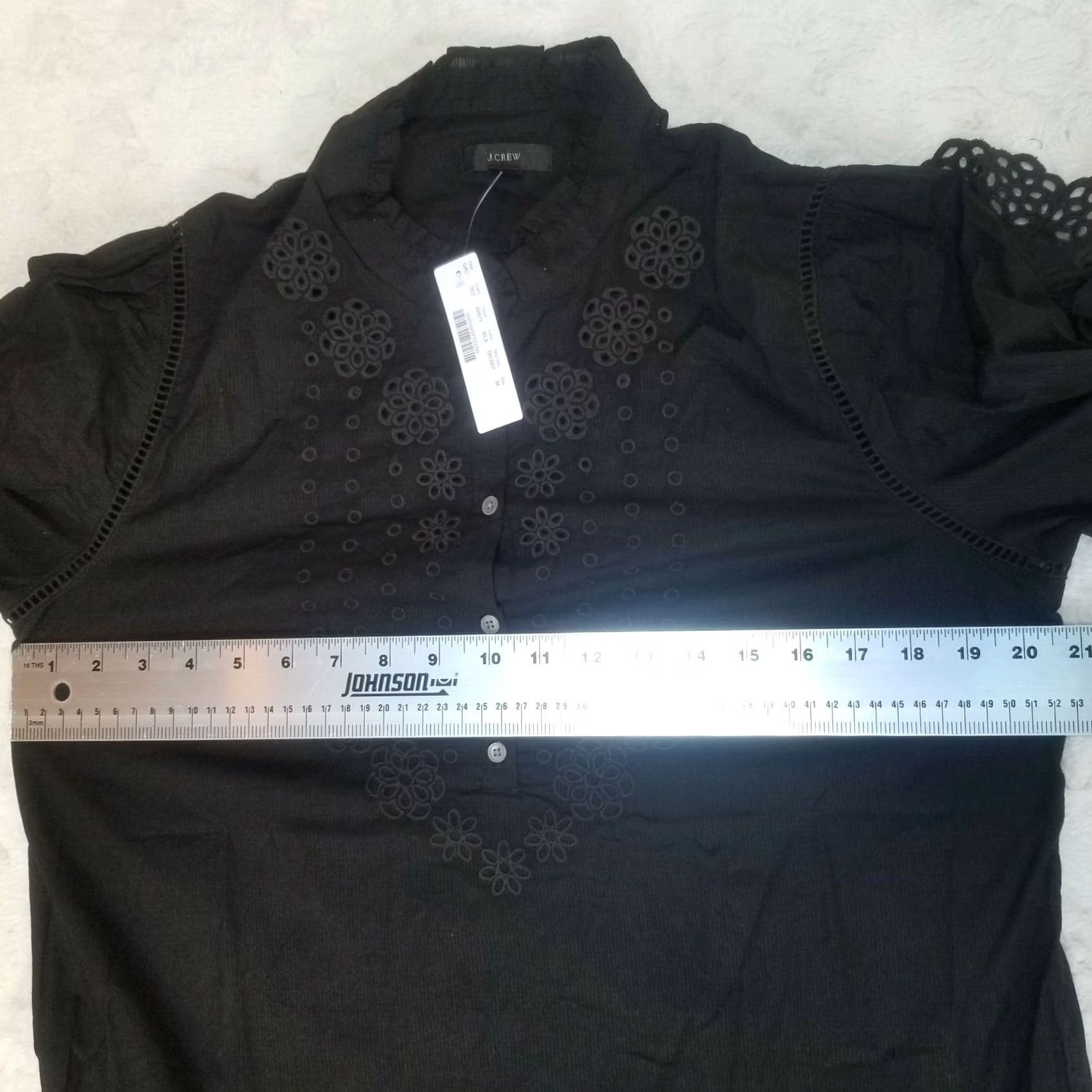 J.Crew J.CREW Blouse Women Medium Black Ruffle-Sleeve Embroidered Eyelet Mock Neck Long Sleeve AR971 Size M / US 6-8 / IT 42-44 - 7 Thumbnail