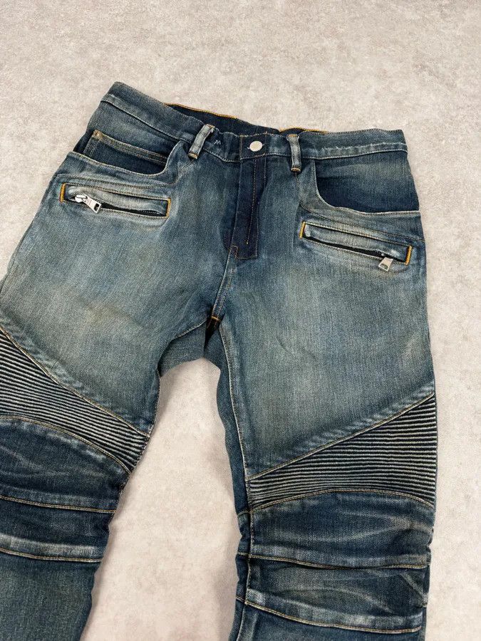 Balmain 2000s Balmain Blue Washed Biker Technical Jeans Size US 32 / EU 48 - 6 Thumbnail