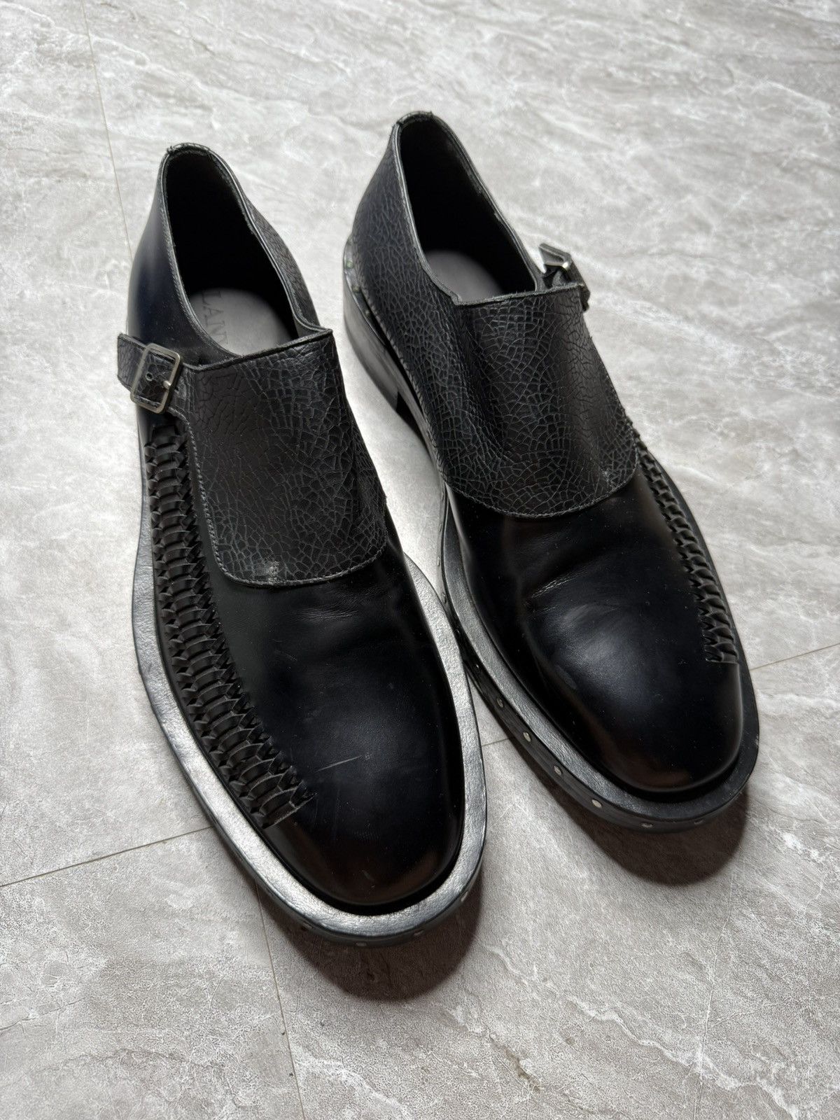 Lanvin Monk Strap With Braided Detail & Croc Embossed Shoes Size US 10 / EU 43 - 1 Thumbnail
