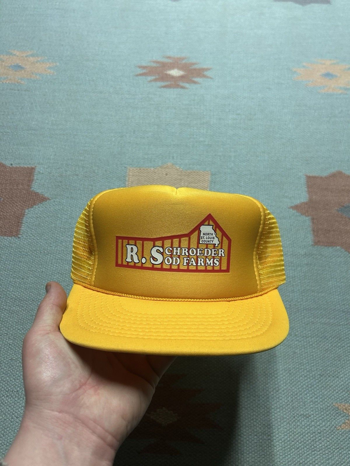 Vintage Vtg trucker hat mesh Schroeder Sod Farms Missouri yello snap Size ONE SIZE - 2 Thumbnail