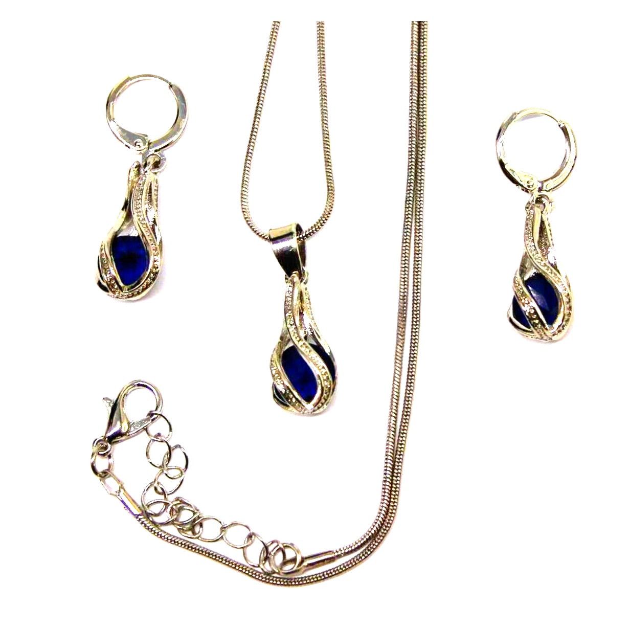 Other Floating Faux Sapphire Necklace Earring Set • Twist Drop Size ONE SIZE - 1 Thumbnail