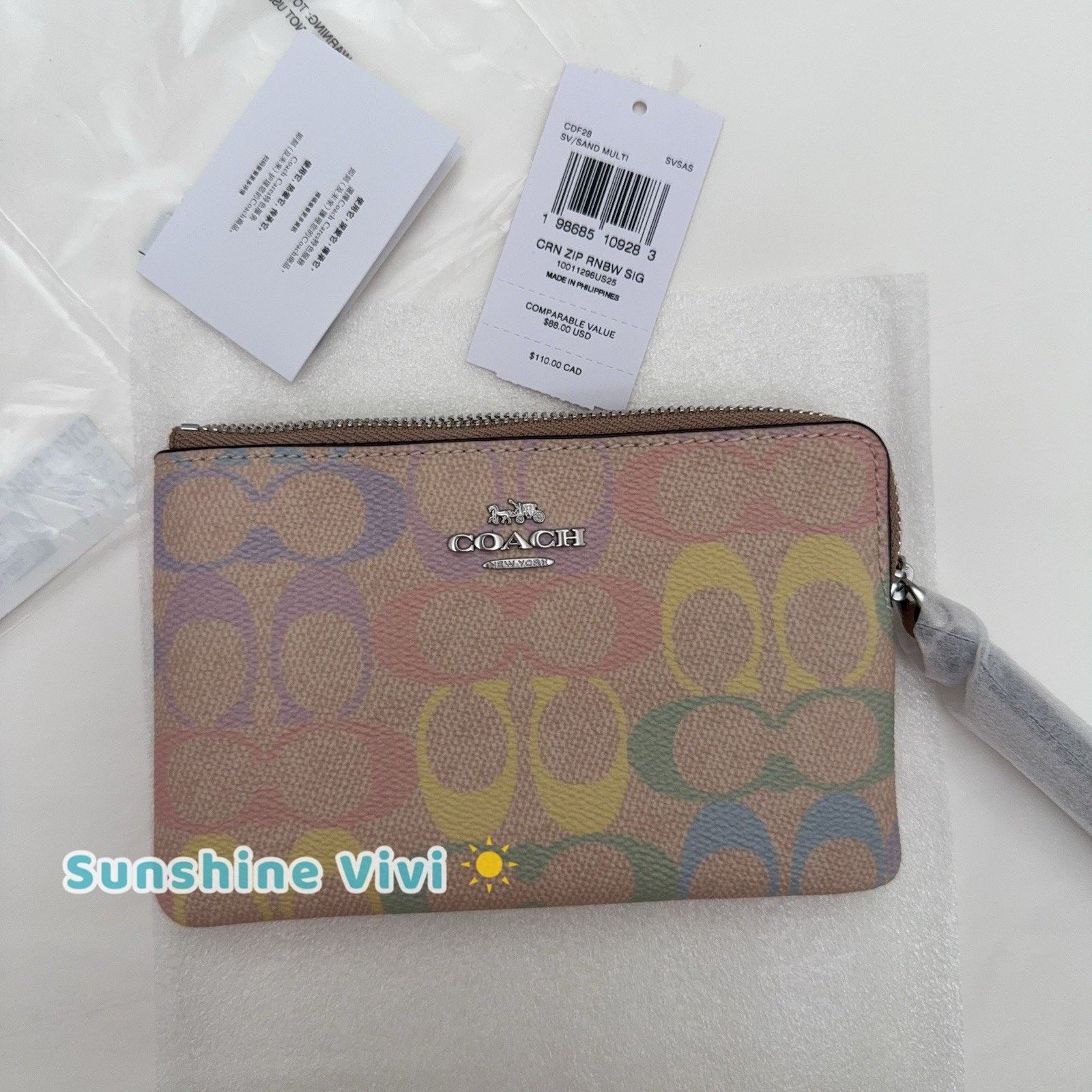 Coach NWT Coach Corner Zip Wristlet Rainbow Canvas/Sand CDF28 Size ONE SIZE - 3 Thumbnail
