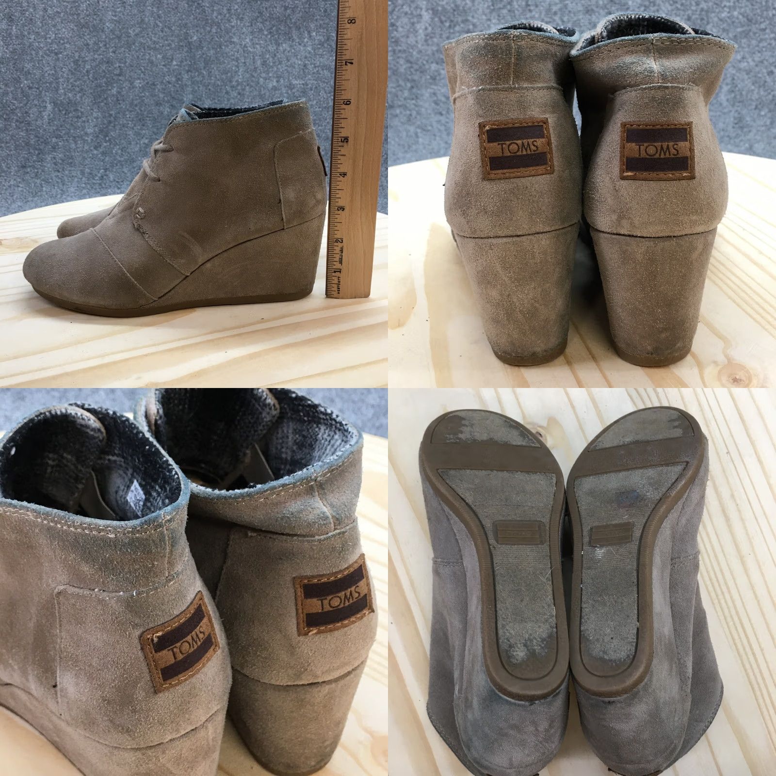 Toms TOMS Boots Womens 8 Ankle Booties Wedge Heels Casual Brown Suede Lace Up Boot Size US 8 / IT 38 - 8 Thumbnail