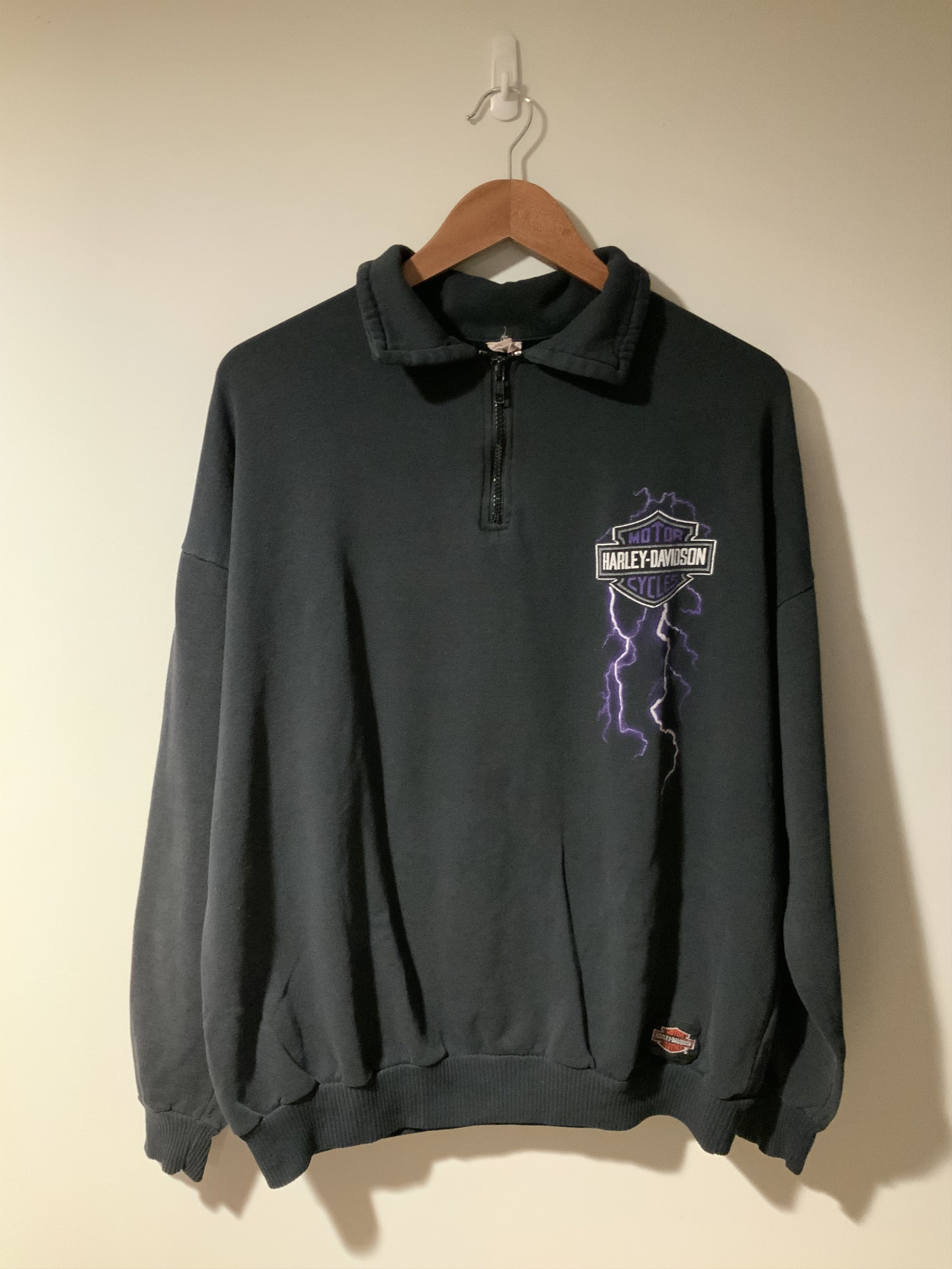 Harley Davidson × Vintage Vintage 80s Harley Davidson Lighting Zip up Sweatshirt Size US M / EU 48-50 / 2 - 3 Thumbnail