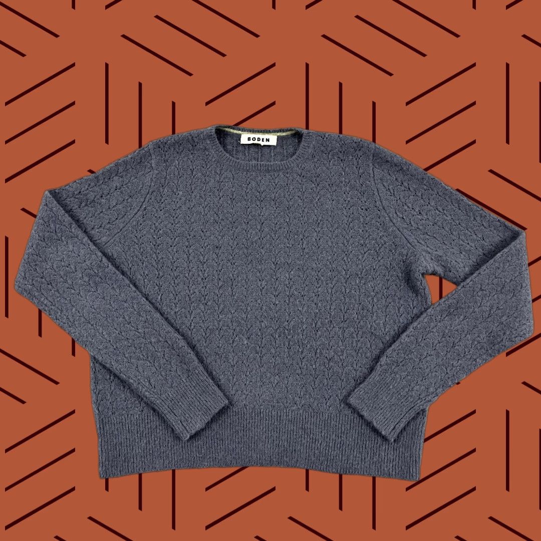 Boden BODEN Fluffy Pointelle Sweater Womens Medium Cropped Blue Wool Mohair Crew Neck Size M / US 6-8 / IT 42-44 - 1 Thumbnail