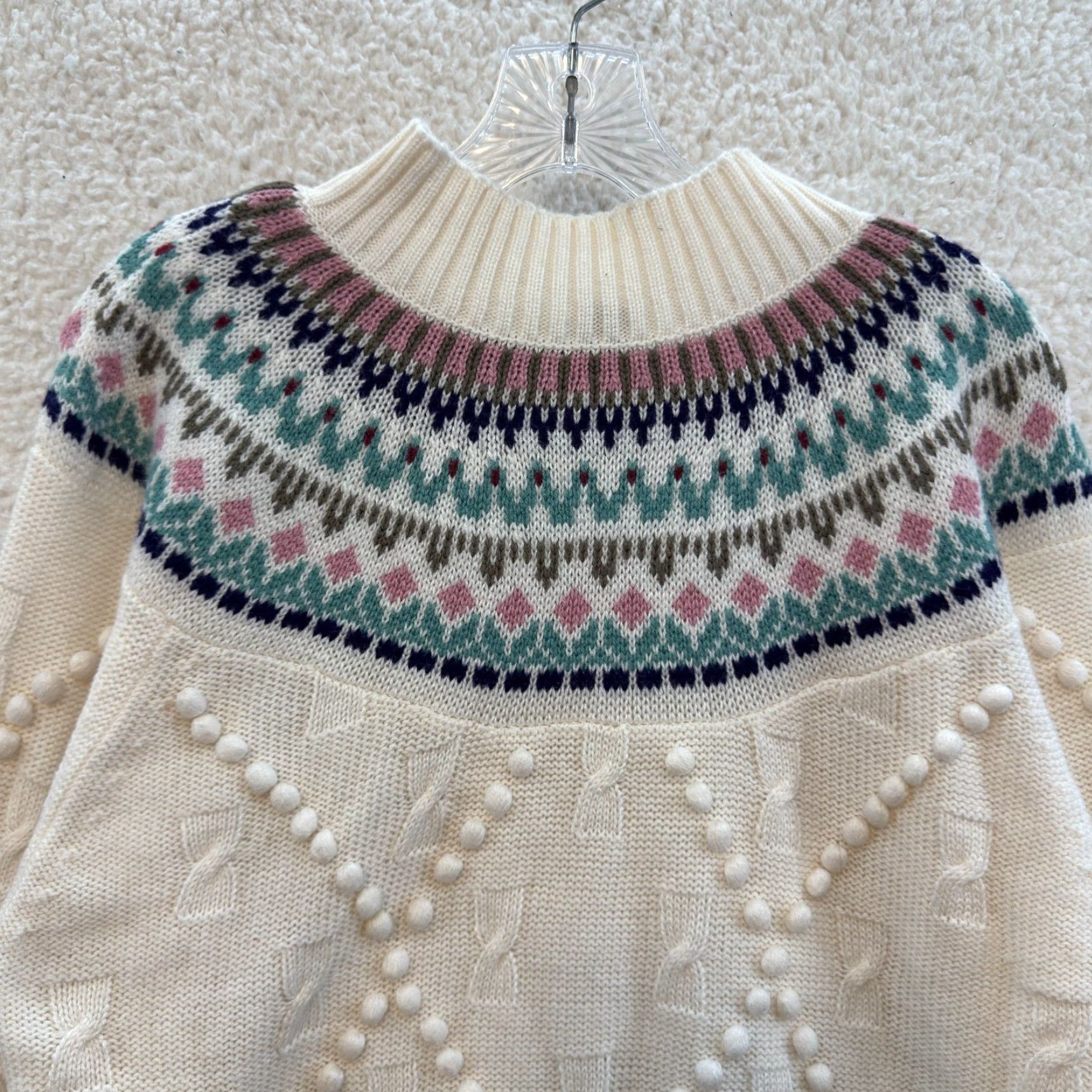 Vintage VINTAGE Fairy Isle Sweater Medium Womens Ivory Nordic Icelandic Mock Neck M Ivory 1990s Geometric Knitted top/Cabin Creek Size M / US 6-8 / IT 42-44 - 3 Thumbnail