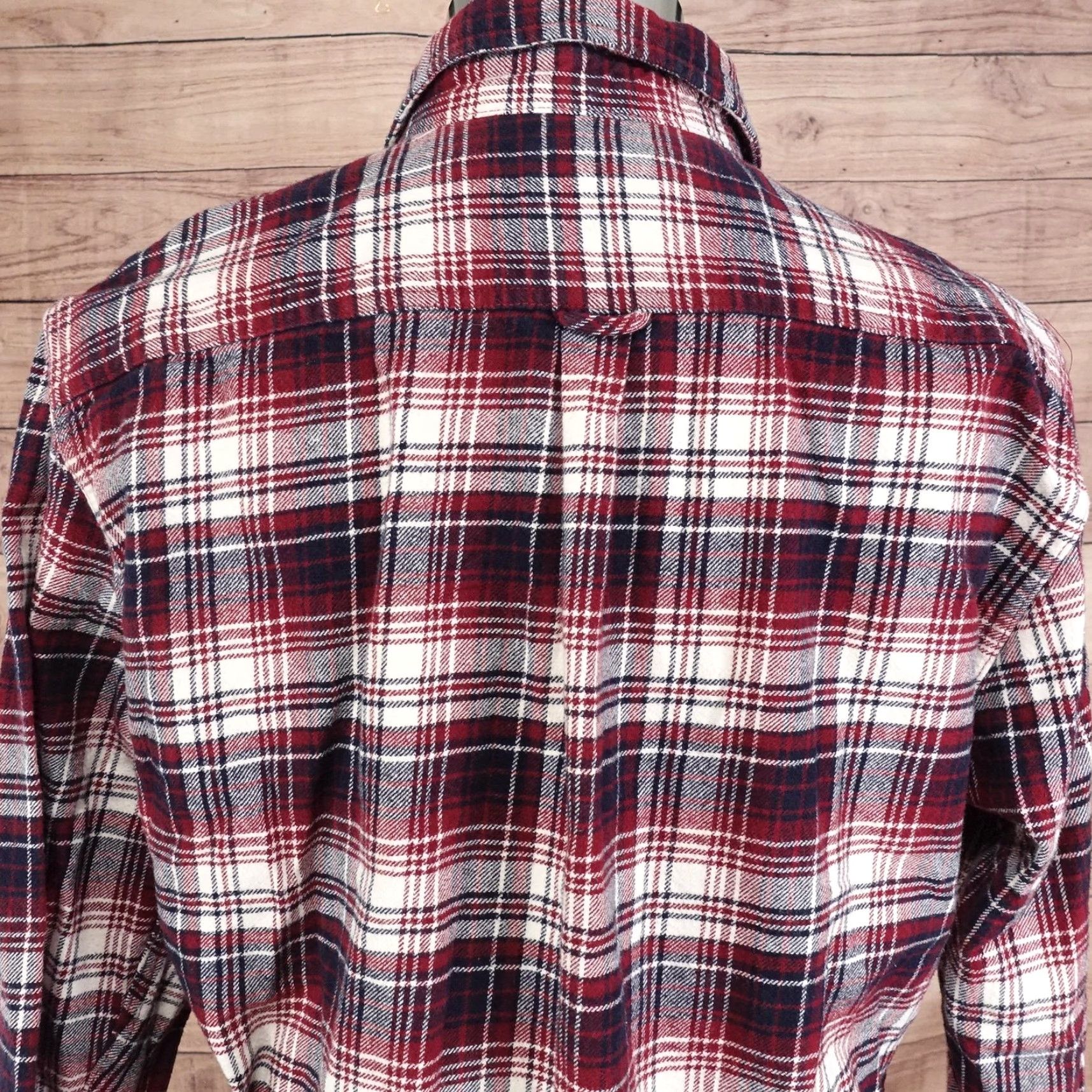Vintage JACHS Shirt Mens Large Red Navy Plaid Flannel Long Sleeve Button Front Cotton Size US L / EU 52-54 / 3 - 5 Thumbnail