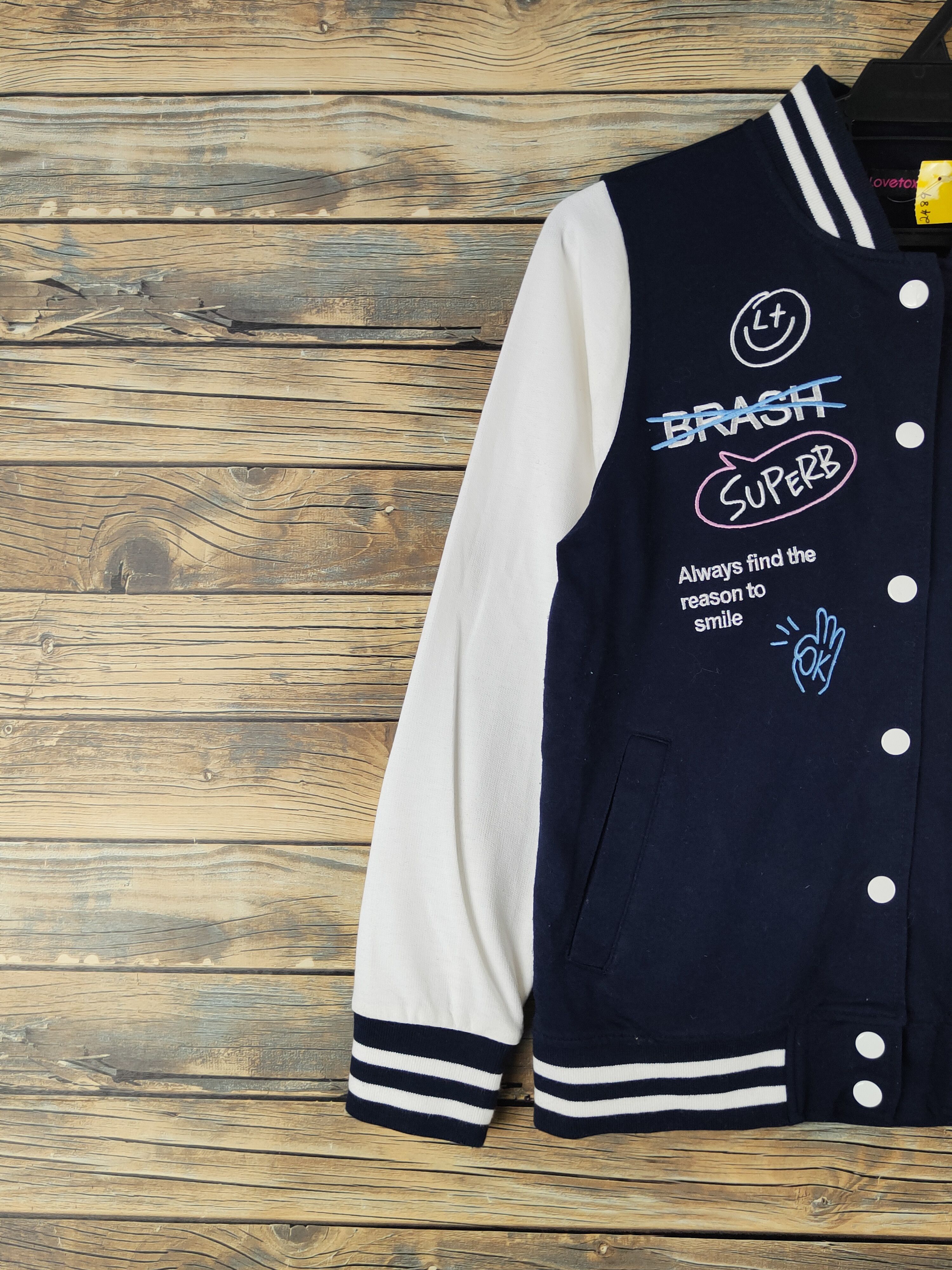 Japanese Brand DL Lovetoxic Navy White Varsity Jackets #2489 Size S / US 4 / IT 40 - 5 Thumbnail
