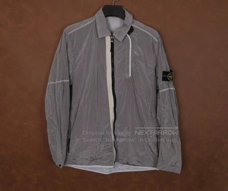 Stone Island Silver Nylon Zip Jacket.