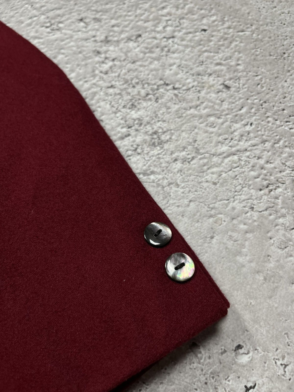 Japanese Brand Vintage Wool Tuxedo Blazer Burgundy Black Shawl Collar Size 42R - 7 Thumbnail