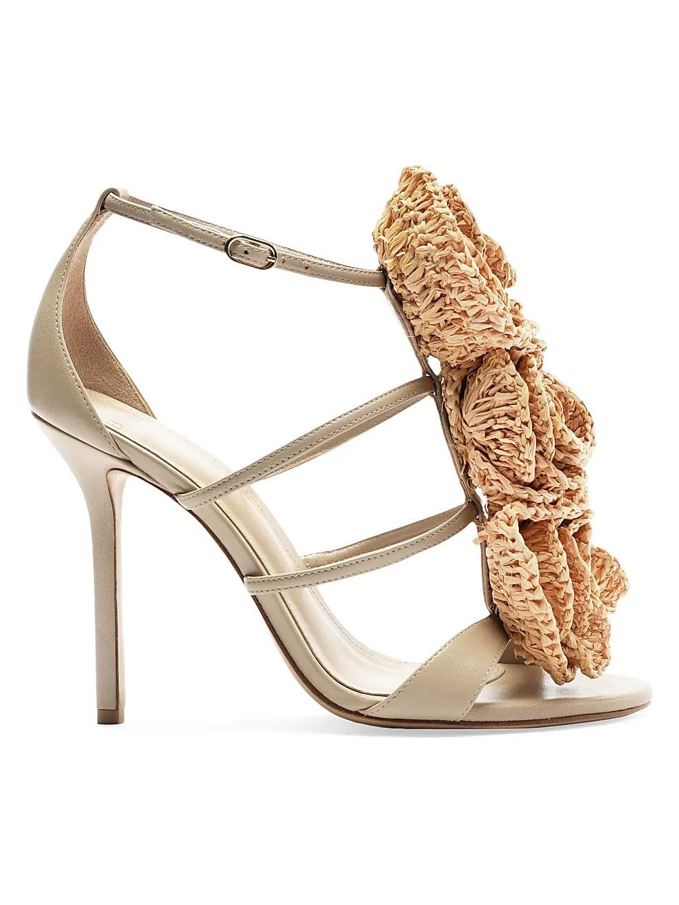Alexandre Birman os11x0326 Sadie Flower 100mm Leather & Raffia Sandals Creamy Size US 8 / IT 38 - 1 Thumbnail