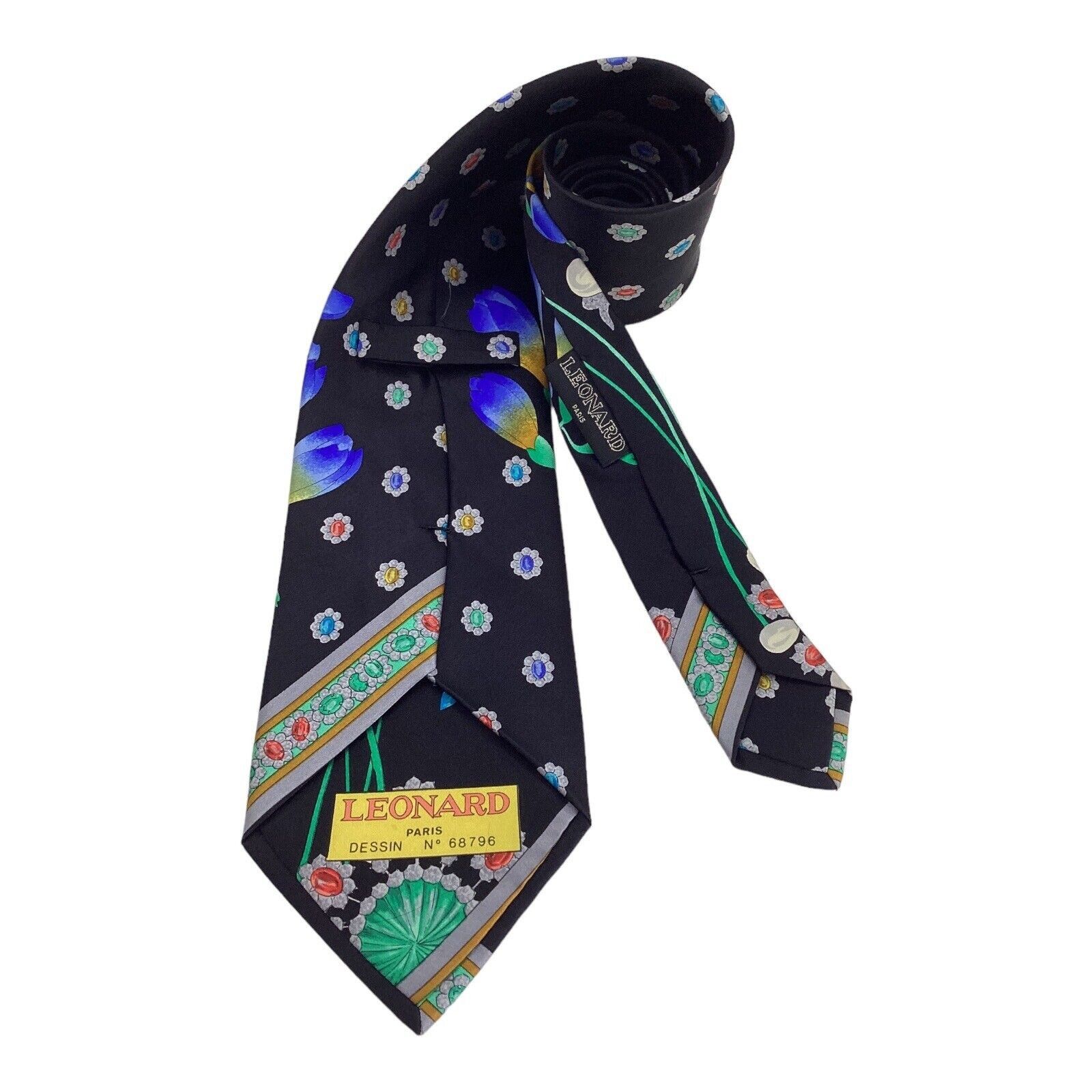 Leonard Paris LEONARD PARIS Black Flower & Jewellery Print Luxury Silk Tie Size ONE SIZE - 2 Thumbnail