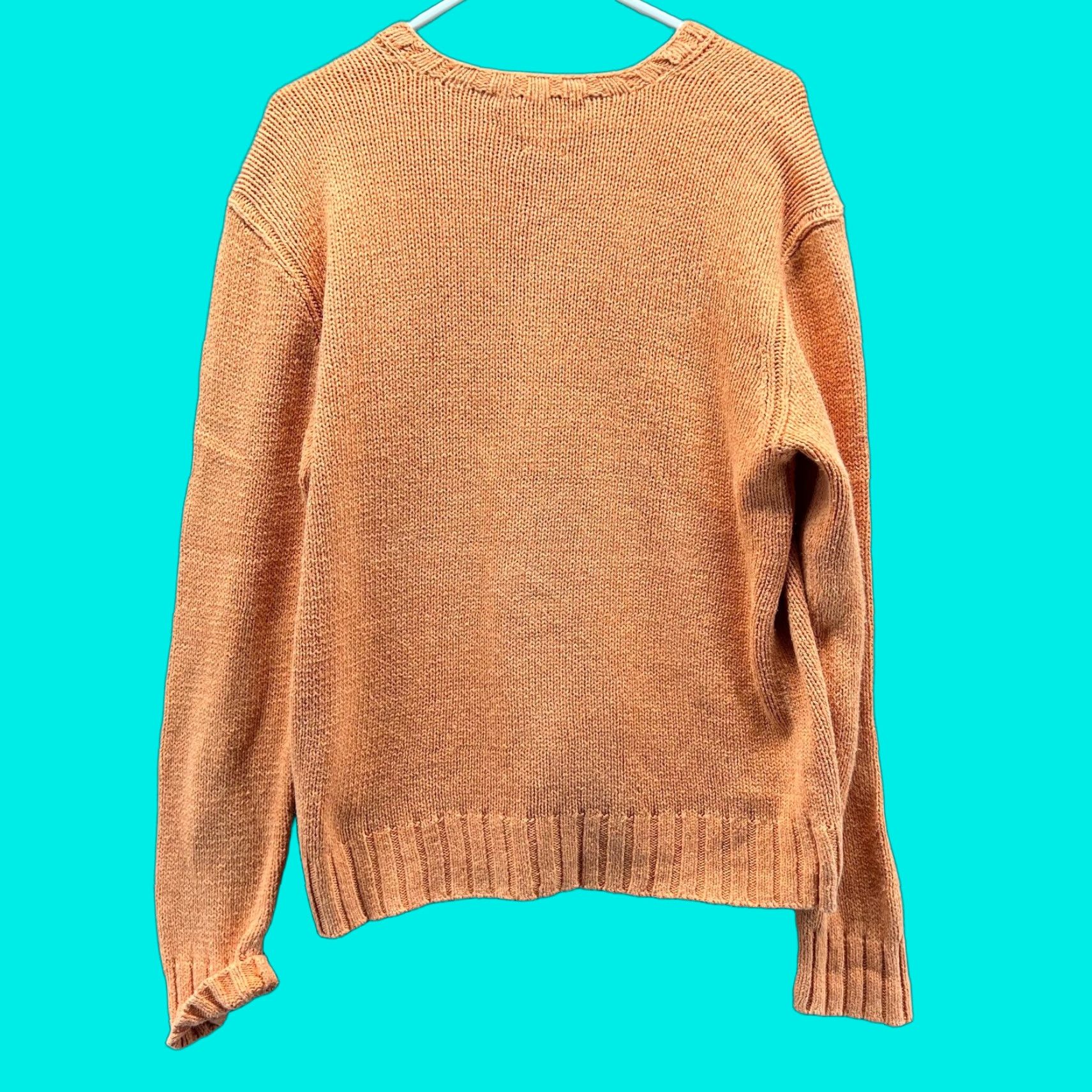 Polo Ralph Lauren VINTAGE Polo Ralph Lauren Sweater Mens Medium Orange Linen Fleece Pullover Chunky Knit Long Sleeve V-Neck All Seasons Casual Size US M / EU 48-50 / 2 - 1 Thumbnail