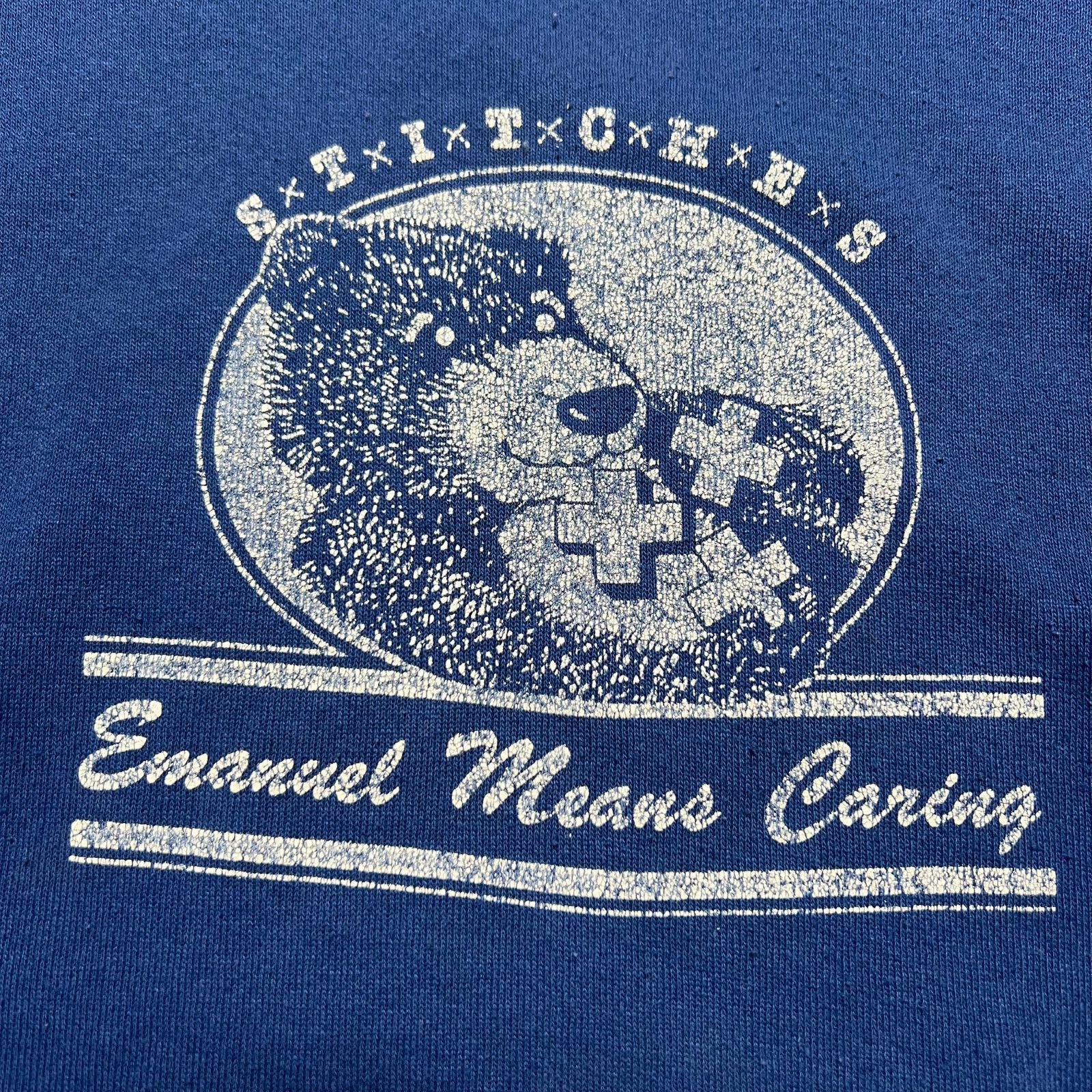 Jerzees Vintage 90s blue crewneck Sweater Sz L Emanuel Means Caring" Size US L / EU 52-54 / 3 - 3 Thumbnail