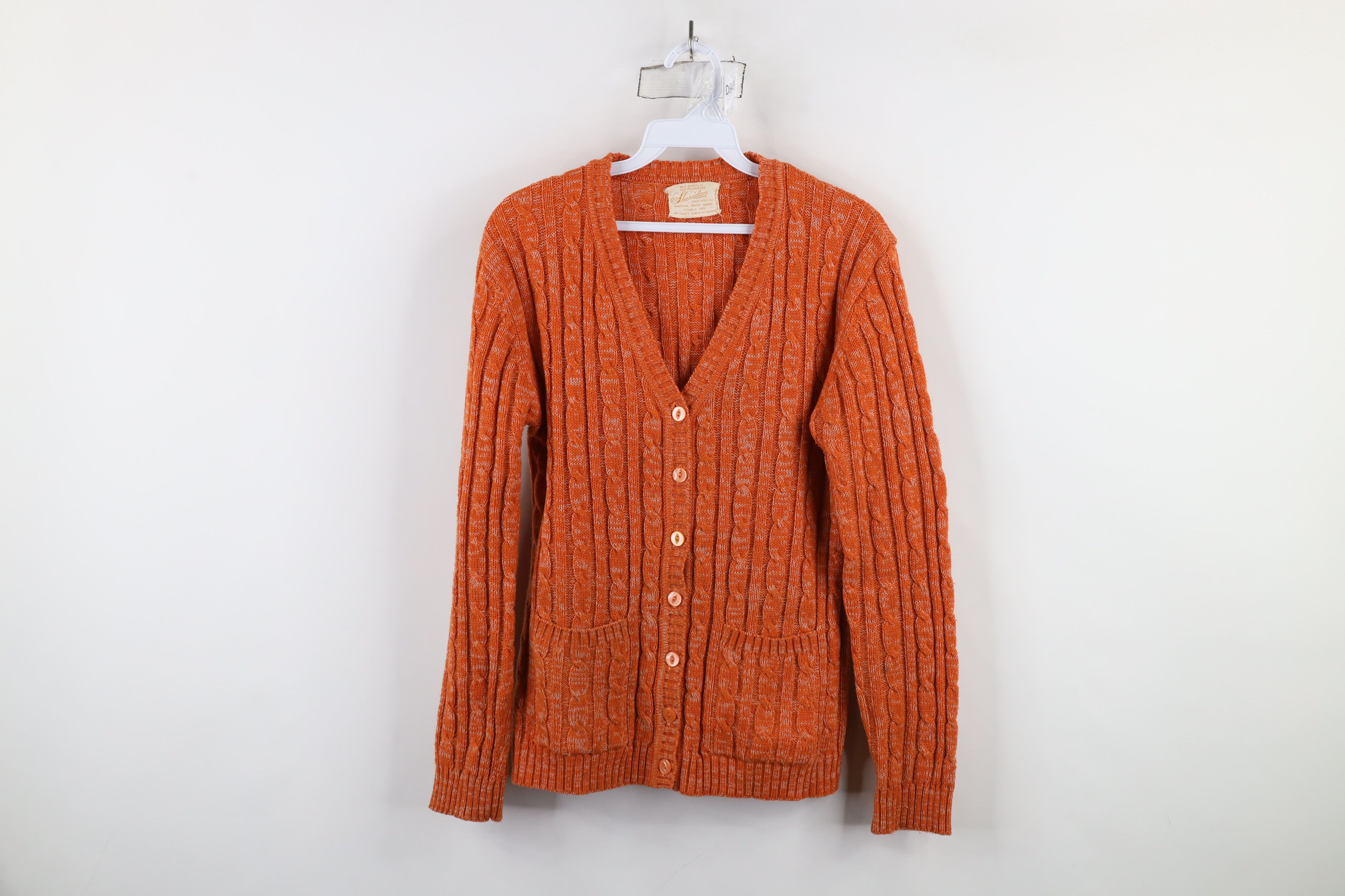 Vintage Vintage 70s Streetwear Cable Knit Cardigan Sweater Orange Size M / US 6-8 / IT 42-44 - 1 Thumbnail