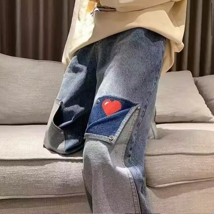 image of Vintage Street Fashion Pants With Heart in Blue, Men's (Size 32)