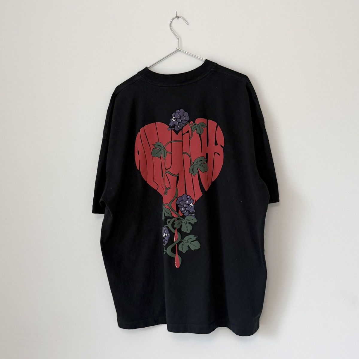 Allsaints Sown Printed Oversized Crew Neck Tee Black