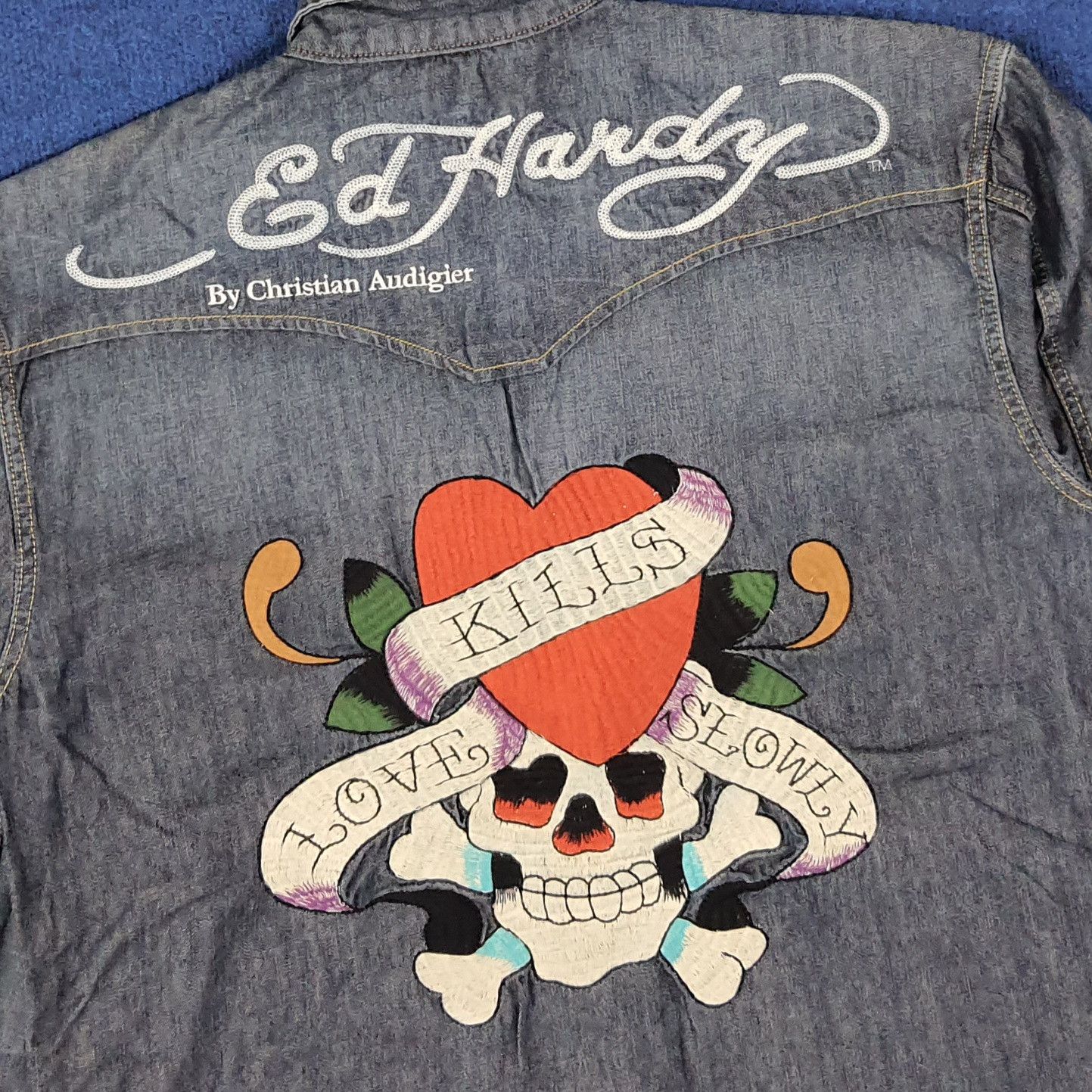 Ed Hardy Vintage Ed Hardy Design Denim Button Up Shirt C239N18 Size US XL / EU 56 / 4 - 2 Thumbnail