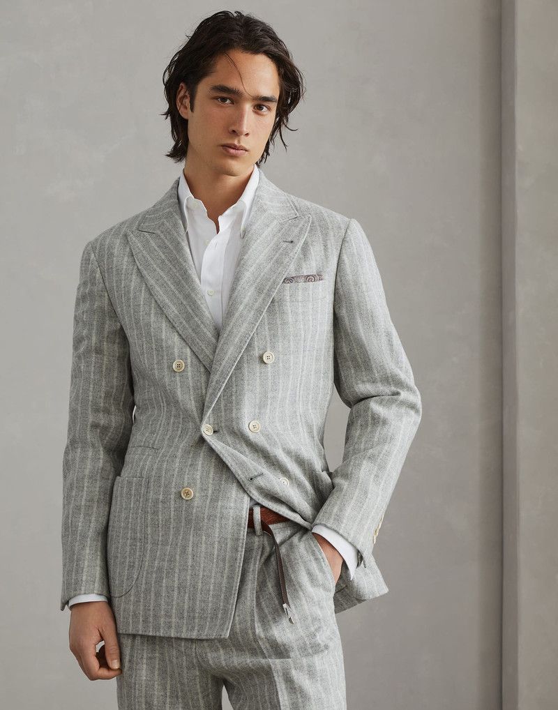 Brunello Cucinelli o1w1db10226 Cashmere Suit Type Jacket in Open Grey Size US L / EU 52-54 / 3 - 1 Thumbnail