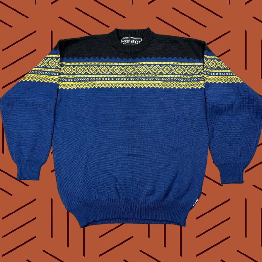 Obermeyer VINTAGE OBERMEYER SKI SWEATER WOOL BLEND PULLOVER FAIR ISLE BLUE BLACK YELLOW XL MENS Size US XL / EU 56 / 4 - 1 Thumbnail