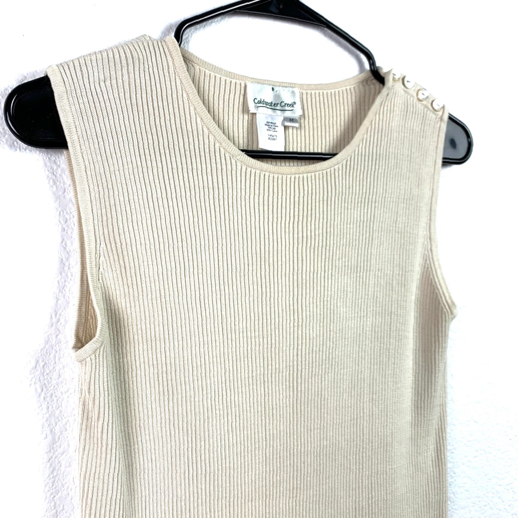Coldwater Creek Coldwater Creek Tank Top Silk Cotton Beige Sleeveless Round Neck M Women’s Regular Fit Casual Basic Shirt Size M / US 6-8 / IT 42-44 - 2 Thumbnail