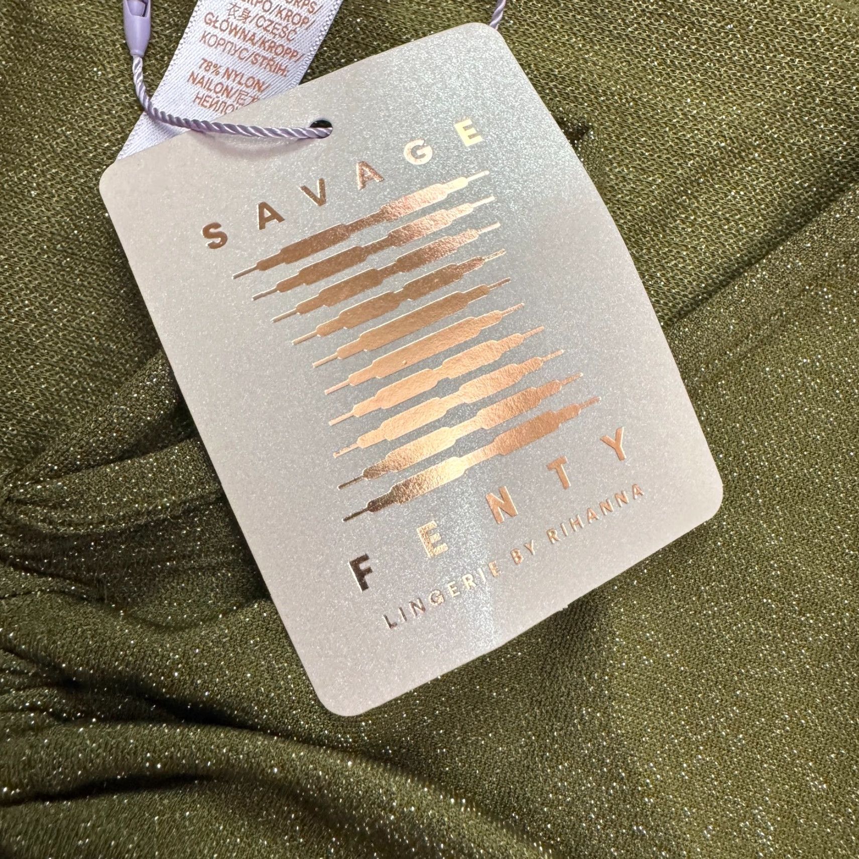 Olive Savage x Fenty by Rihanna Long Sleeve Tie Front Crop Blouse 3X Olive Green Metallic Clubwear Womens Size XXL / US 16-18 / IT 52-54 - 7 Thumbnail