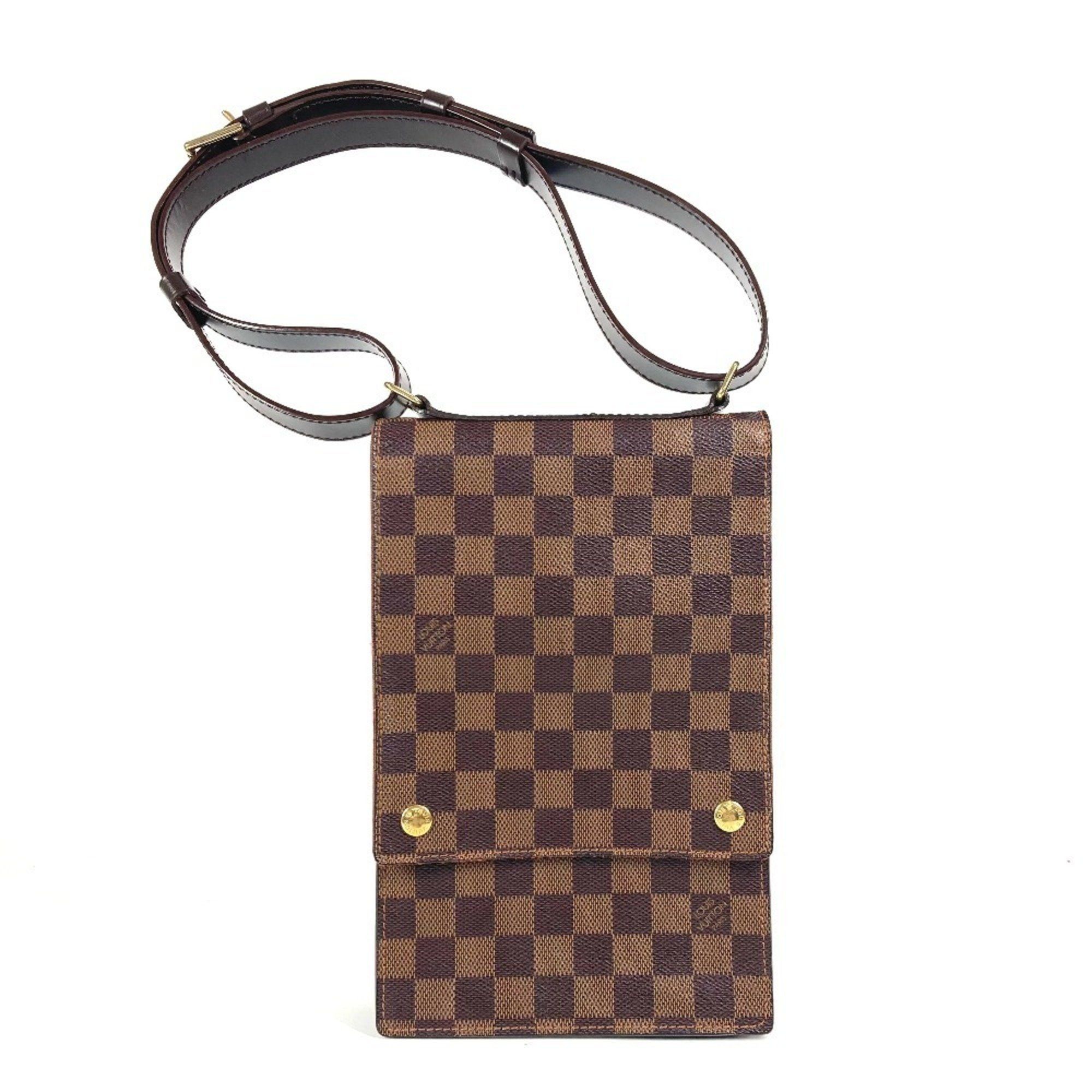 Louis Vuitton N45271 Damier Portobello Bag, Crossbody Pochette Shoulder Canvas, Men's, Women's, Ebene, Brown