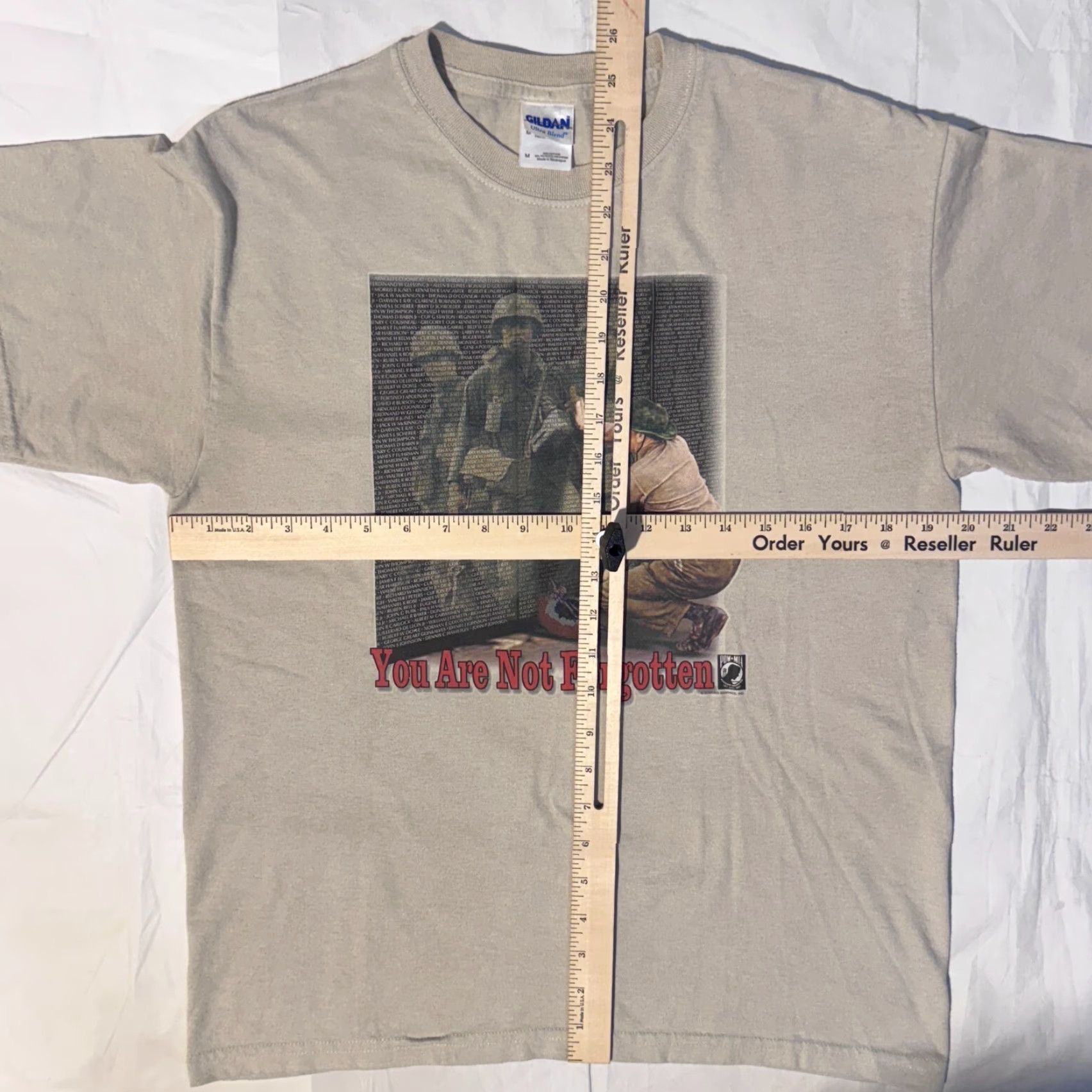 Gildan VINTAGE Y2K Pow Mia 2002 You Are Not Forgotten TShirt Medium USA Soldiers Shirt Mens Beige Gildan Logo AM Size US M / EU 48-50 / 2 - 4 Thumbnail