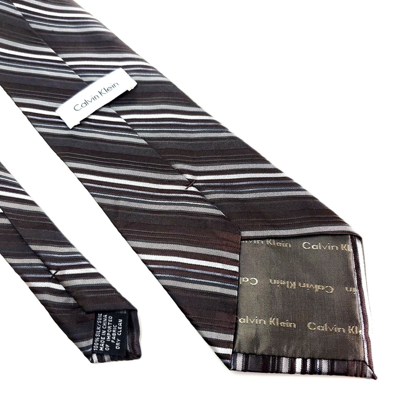 Calvin Klein Calvin Klein Silk Tie Woven Brown Striped Wide Size ONE SIZE - 5 Thumbnail