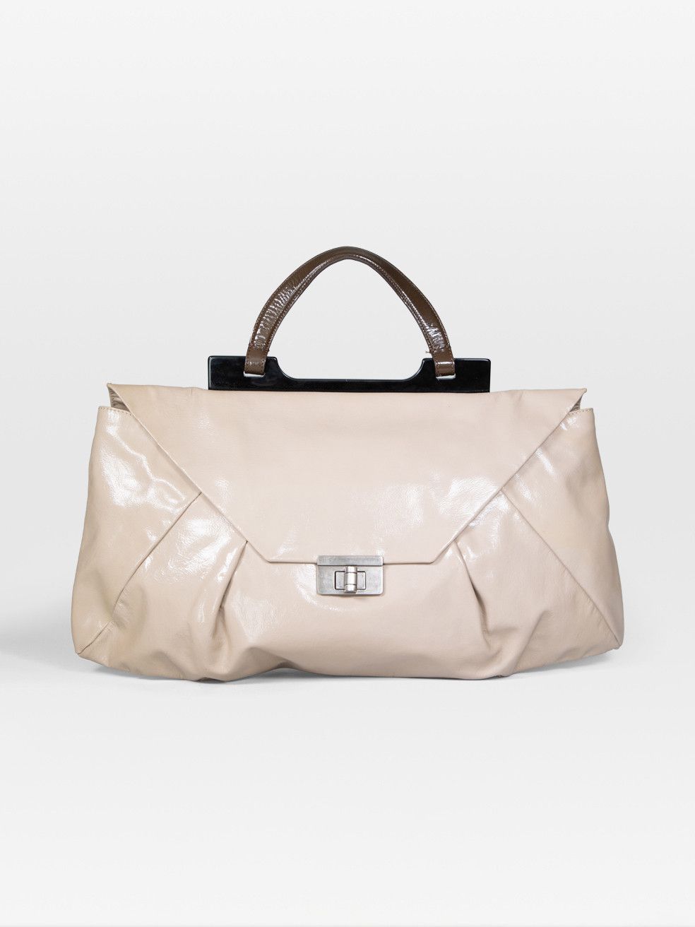 Marni Beige Patent Leather Top Handle Bag, Women's