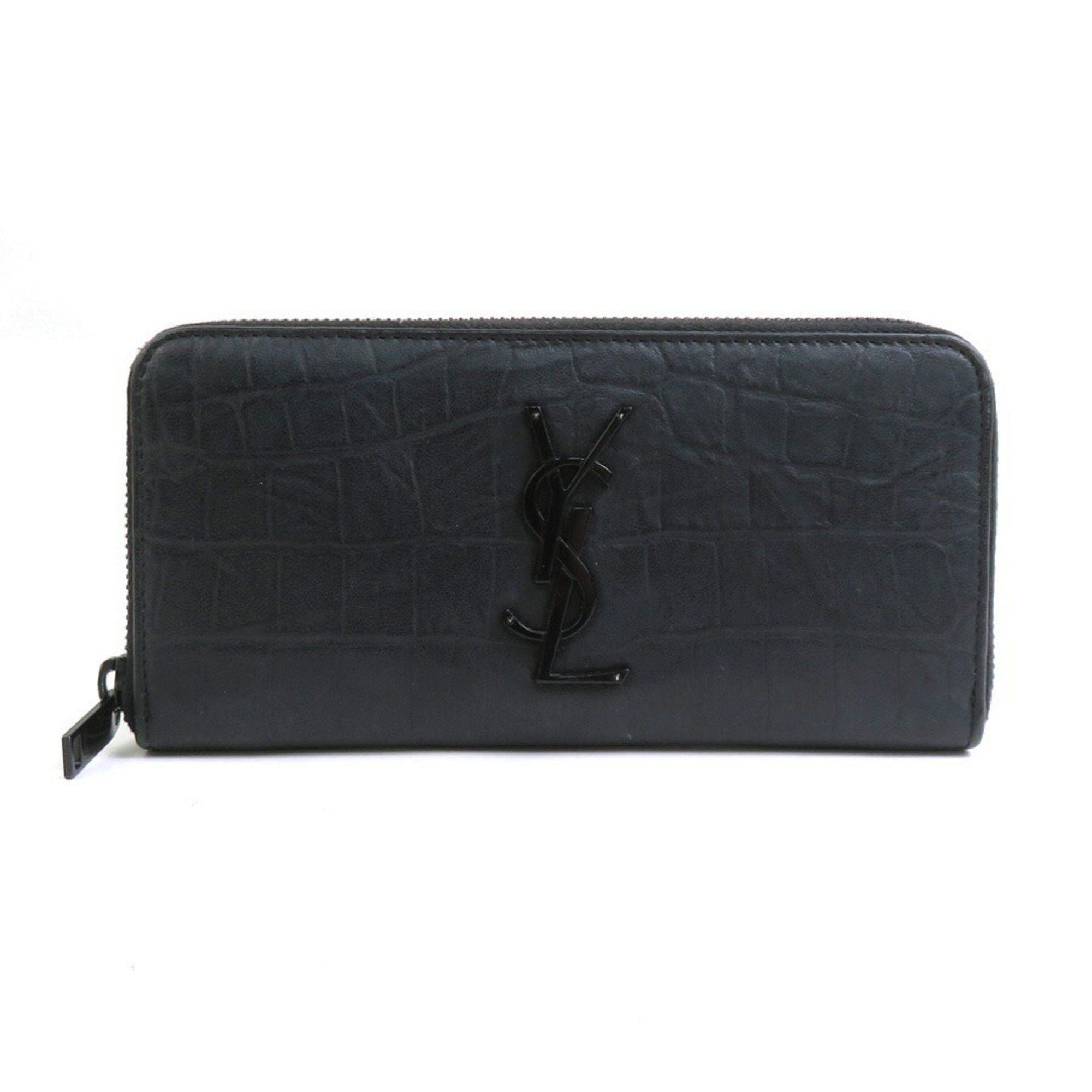 Saint Laurent Paris Saint Laurent Round Long Wallet Embossed Leather Black Men's Women's r10463a Size ONE SIZE - 1 Thumbnail