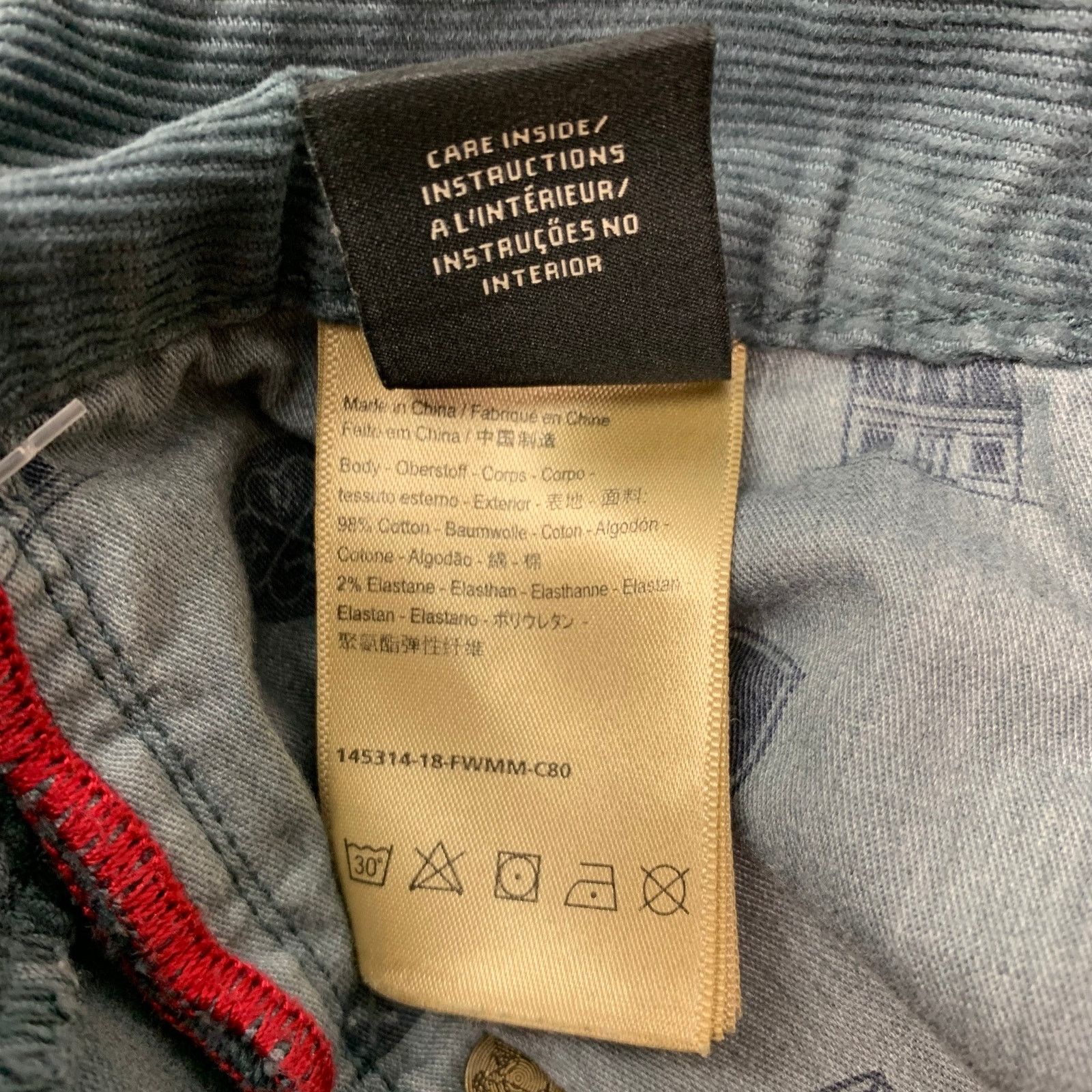 Size 30 Blue Corduroy Cotton Elastane Narrow Casual Pants