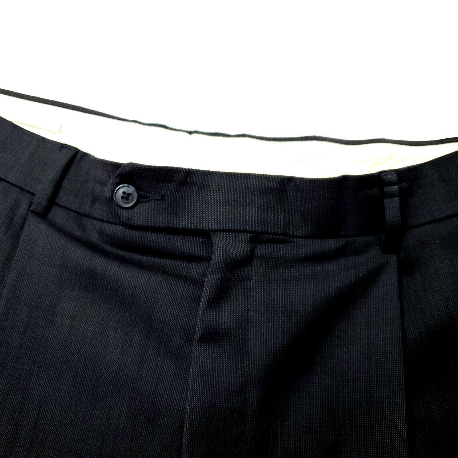 Jos. A. Bank Jos A Bank Wool Dress Pants 32/27 Black Micro Check Pleated Size 34S - 2 Thumbnail