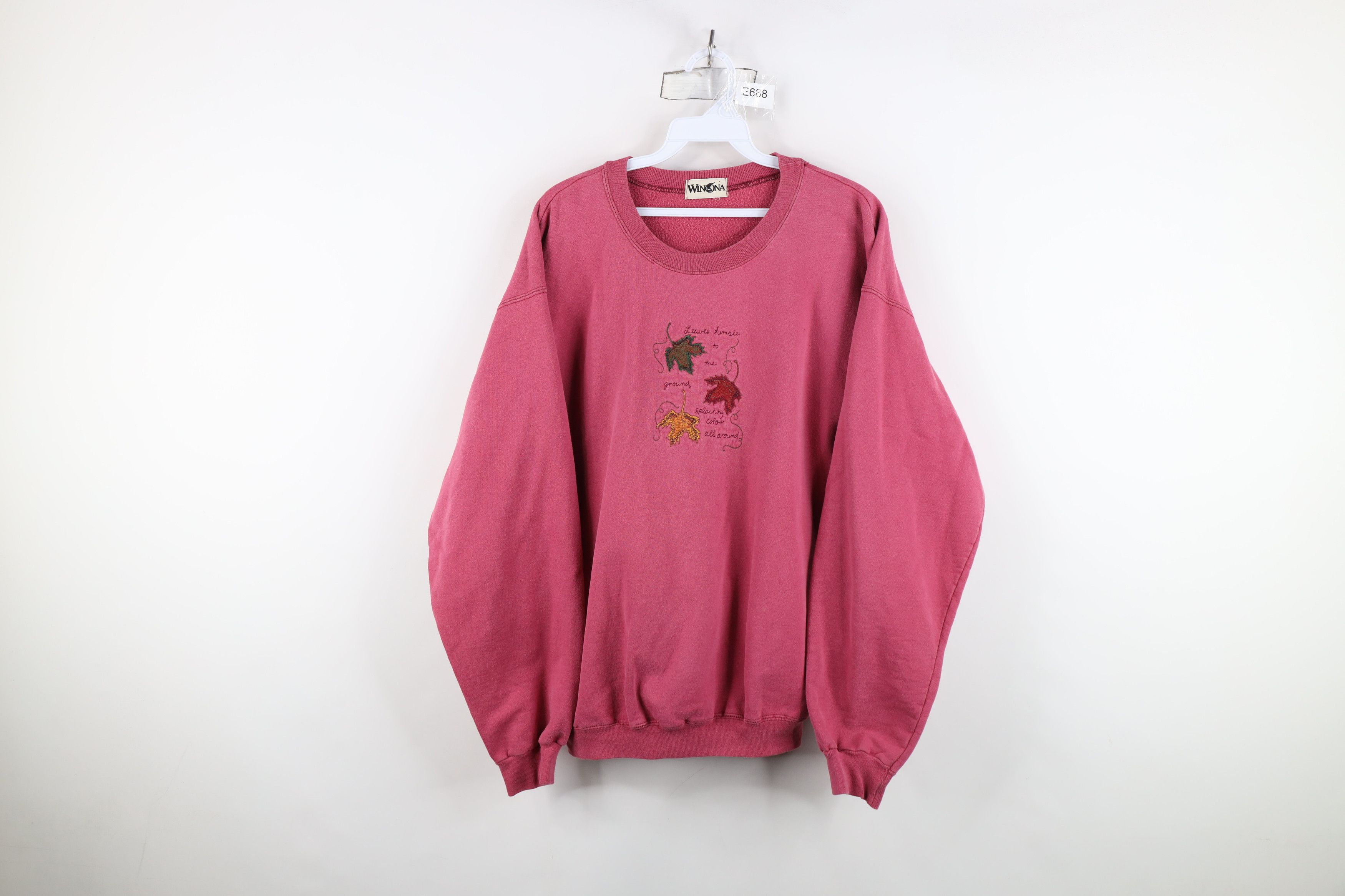 Vintage Vintage 90s Streetwear Nature Fall Leaves Sweatshirt Pink Size L / US 10 / IT 46 - 1 Thumbnail
