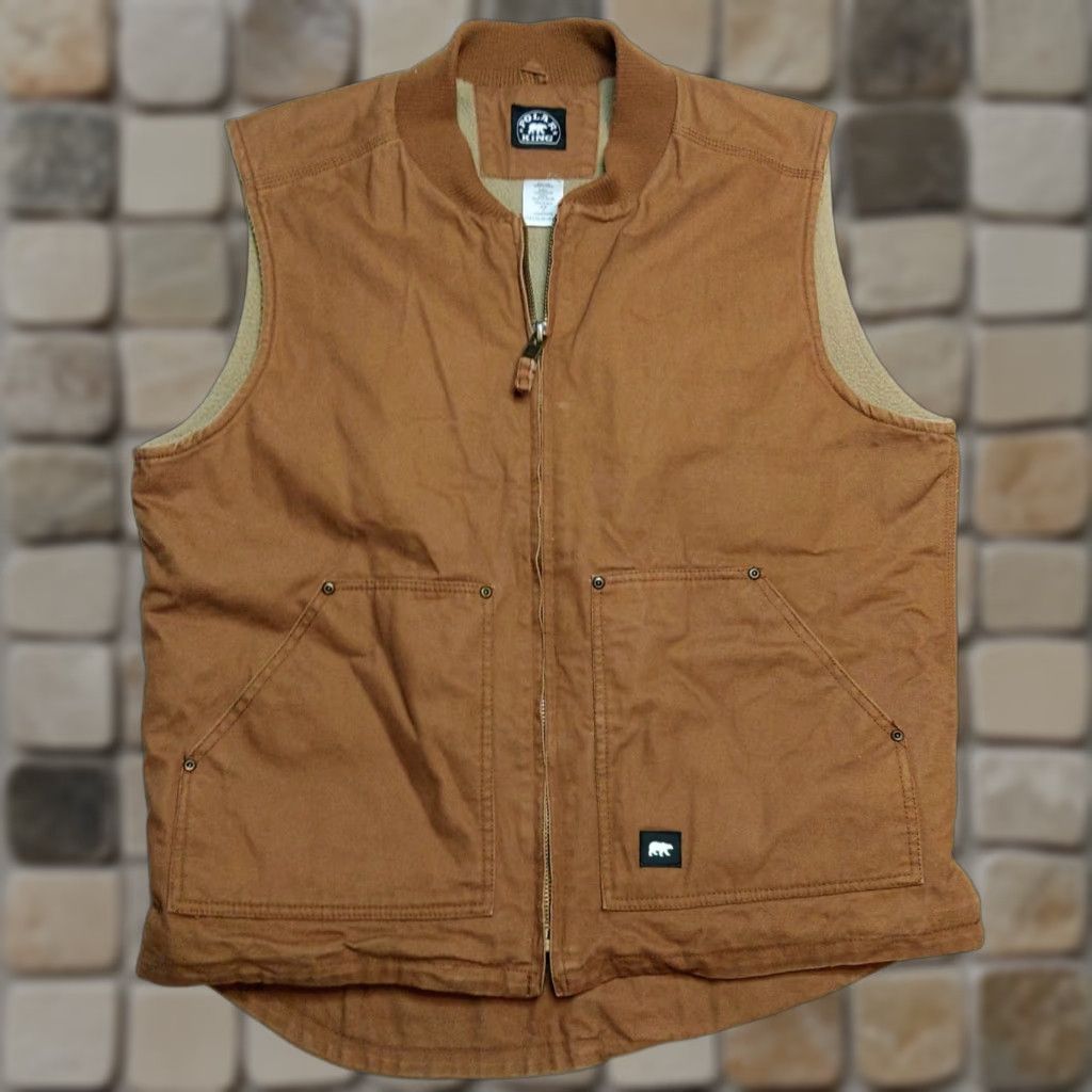 Vintage Sherpa Polar King Brown Tan Canvas Sherpa Vest LT Big & Tall Full Zip Workwear Winter Fall Spring USA Motorized Outdoor Hunting Hiking Mens Vest Size US L / EU 52-54 / 3 - 1 Thumbnail