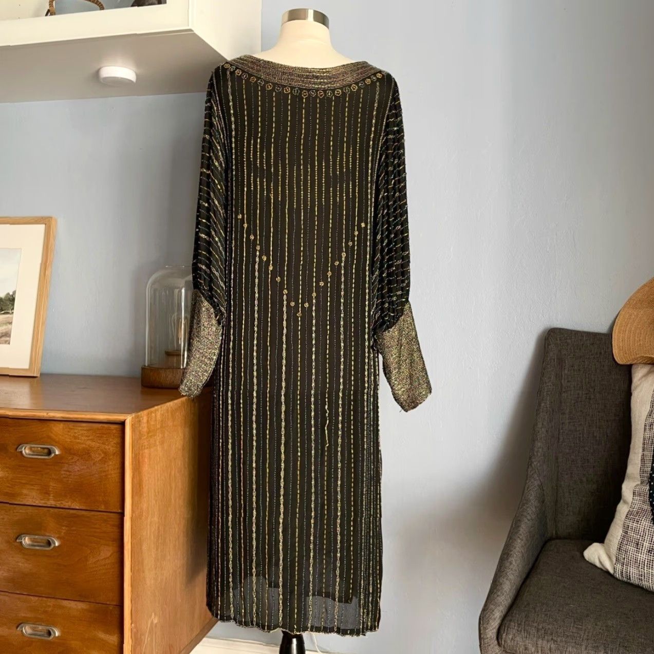 Vintage VINTAGE Sistermax Beaded Striped Silk Shift Dress Midi Deco S Size S / US 4 / IT 40 - 6 Thumbnail