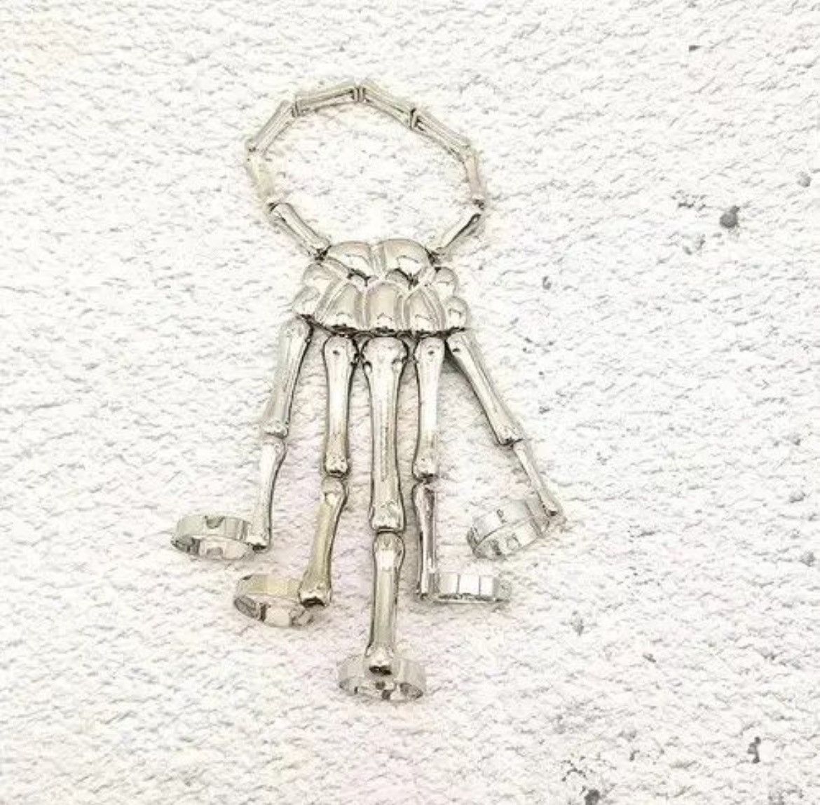 Jewelry × Vintage Skeleton Ring Hand Bracelet Bones Goth Human Jewelry Chrome Size ONE SIZE - 4 Thumbnail