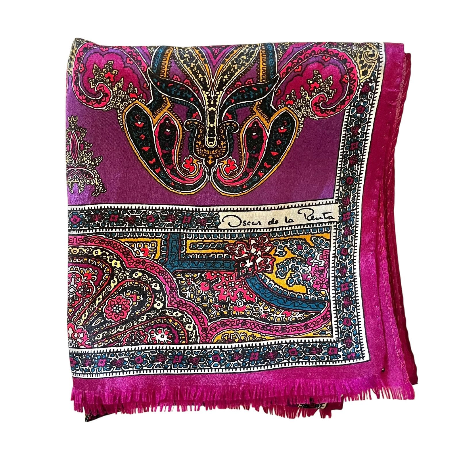 Oscar De La Renta × Vintage Vintage Oscar de la Renta Paisley Jewel-Tone Silk Scarf Size ONE SIZE - 7 Thumbnail